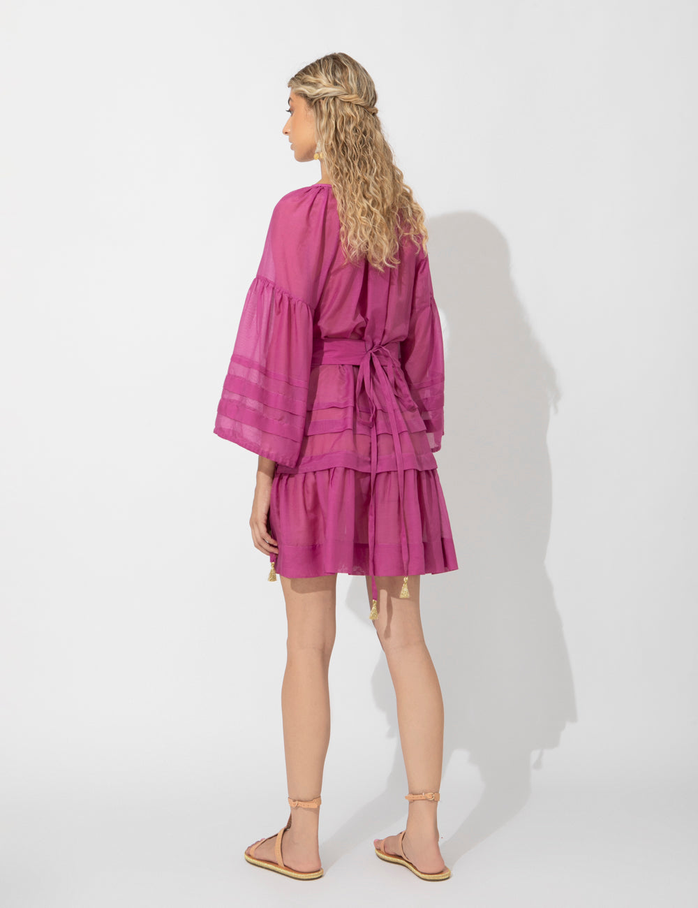 MYKONOS MINI DRESS WITH GOLDEN BUCKLES AND TASSELS - WEB EXCLUSIVE