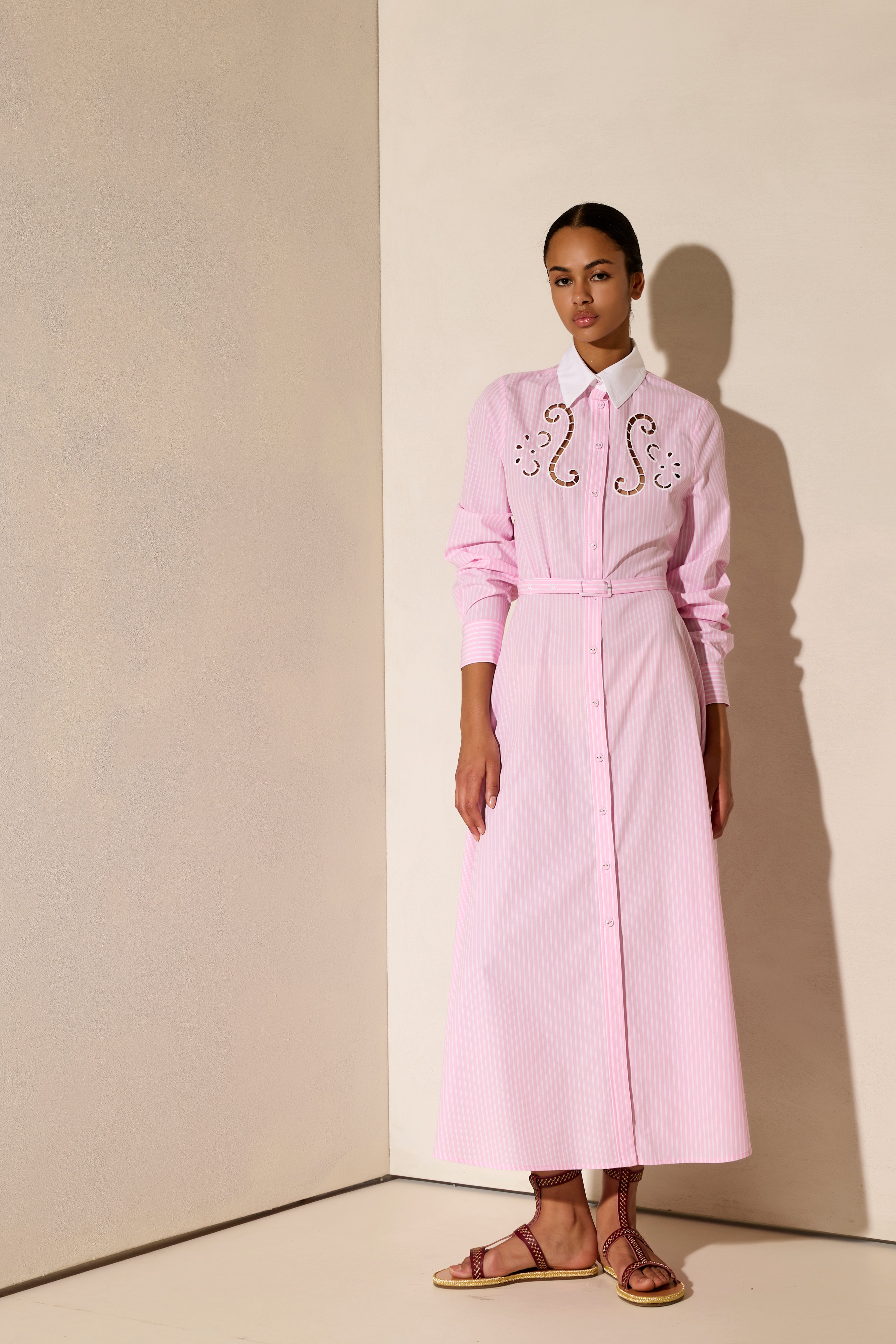 EFTERPI CUT EMBROIDERED LONG SHIRT DRESS
