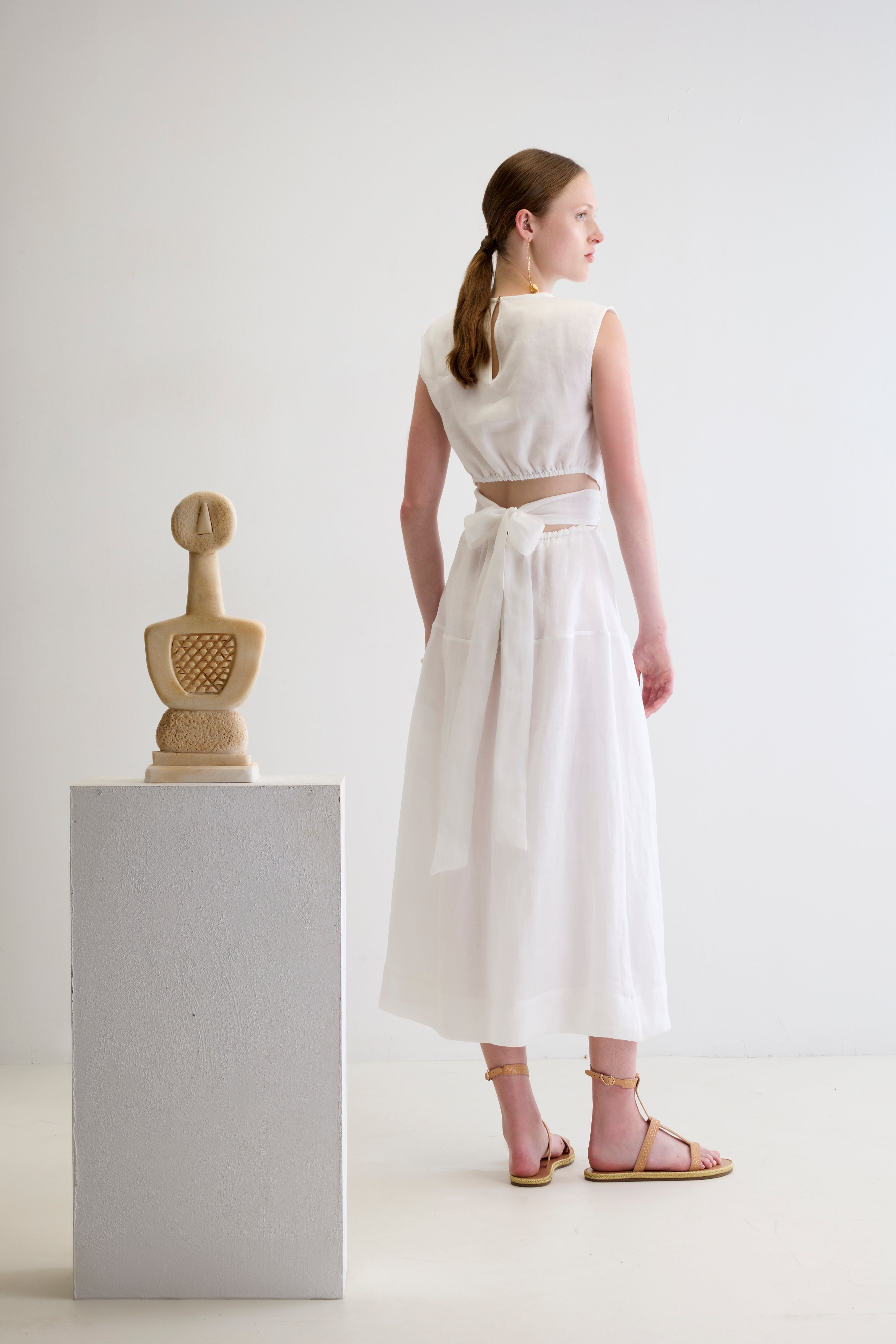 AMALIA CORD EMBROIDERED CUTOUT GATHERED MIDI DRESS