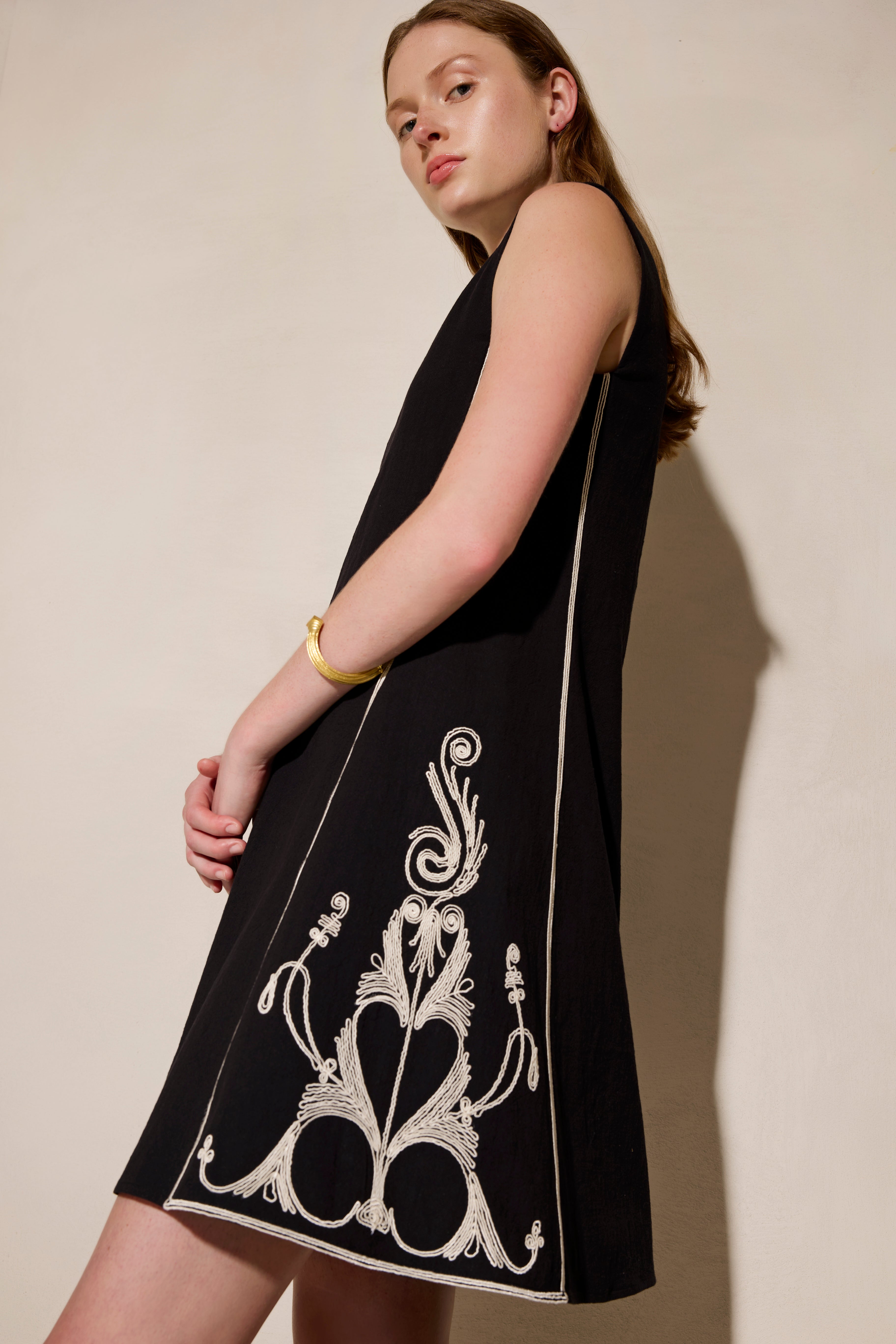 ARETI CORD EMBROIDERED MINI DRESS