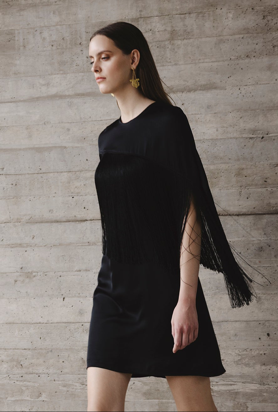 CAPE FRINGED MINI DRESS