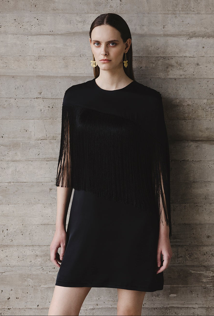 CAPE FRINGED MINI DRESS