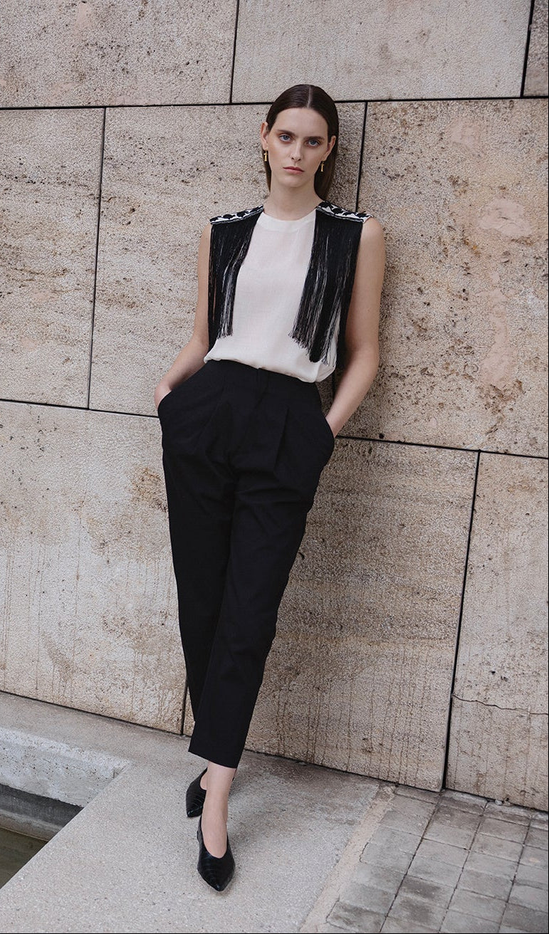 SPIRA FRINGED CORD EMBROIDERED TOP