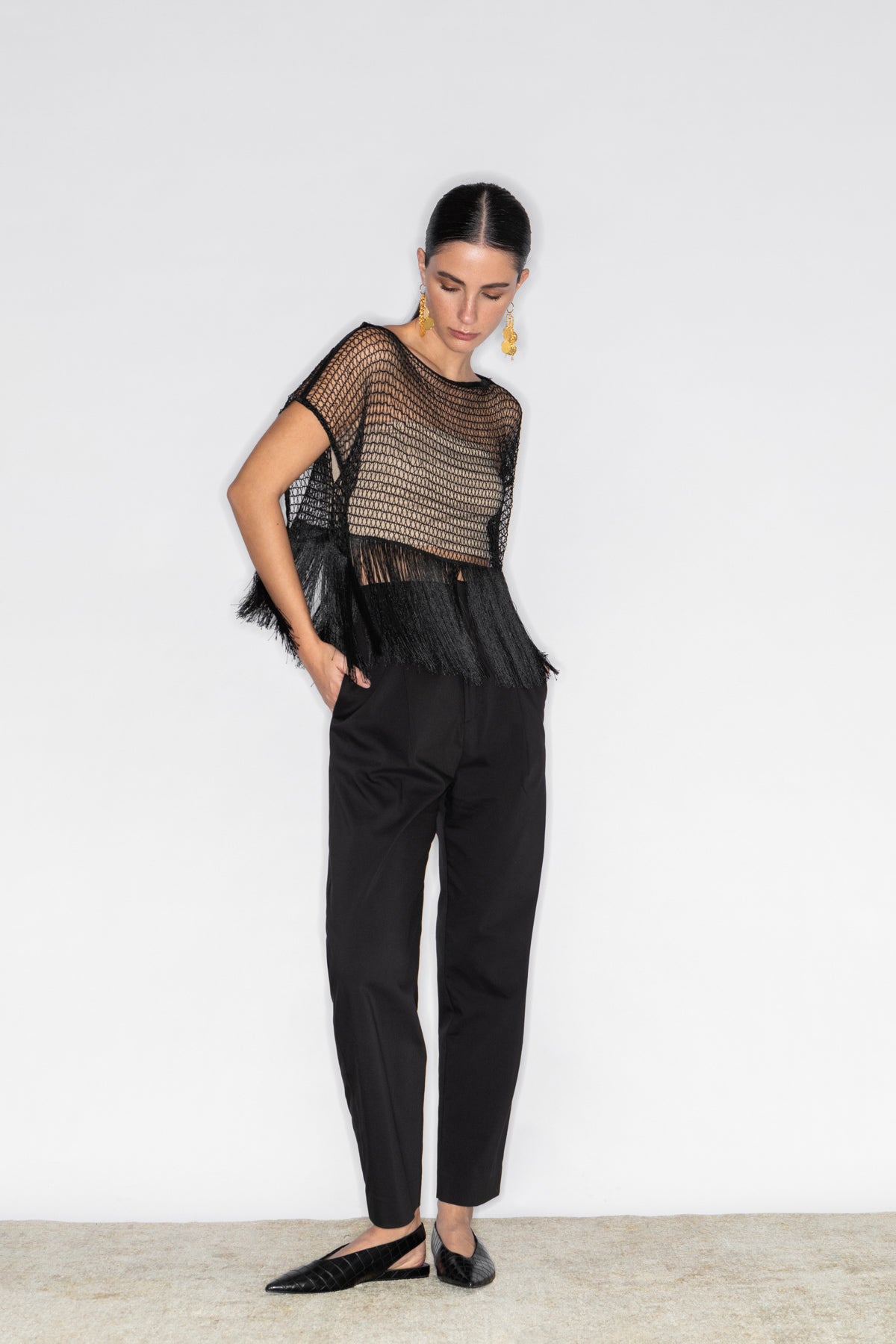 KROSSI NET FRINGED TOP