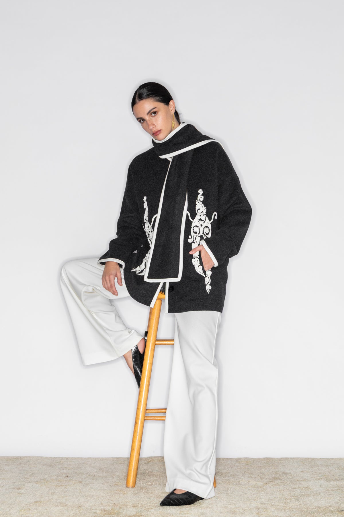 PHOEBE CORD EMBROIDERED SCARF JACKET