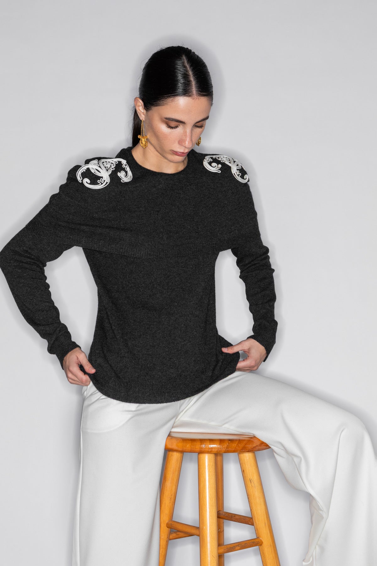 MYRRHA CORD EMBROIDERED CAPE SWEATER