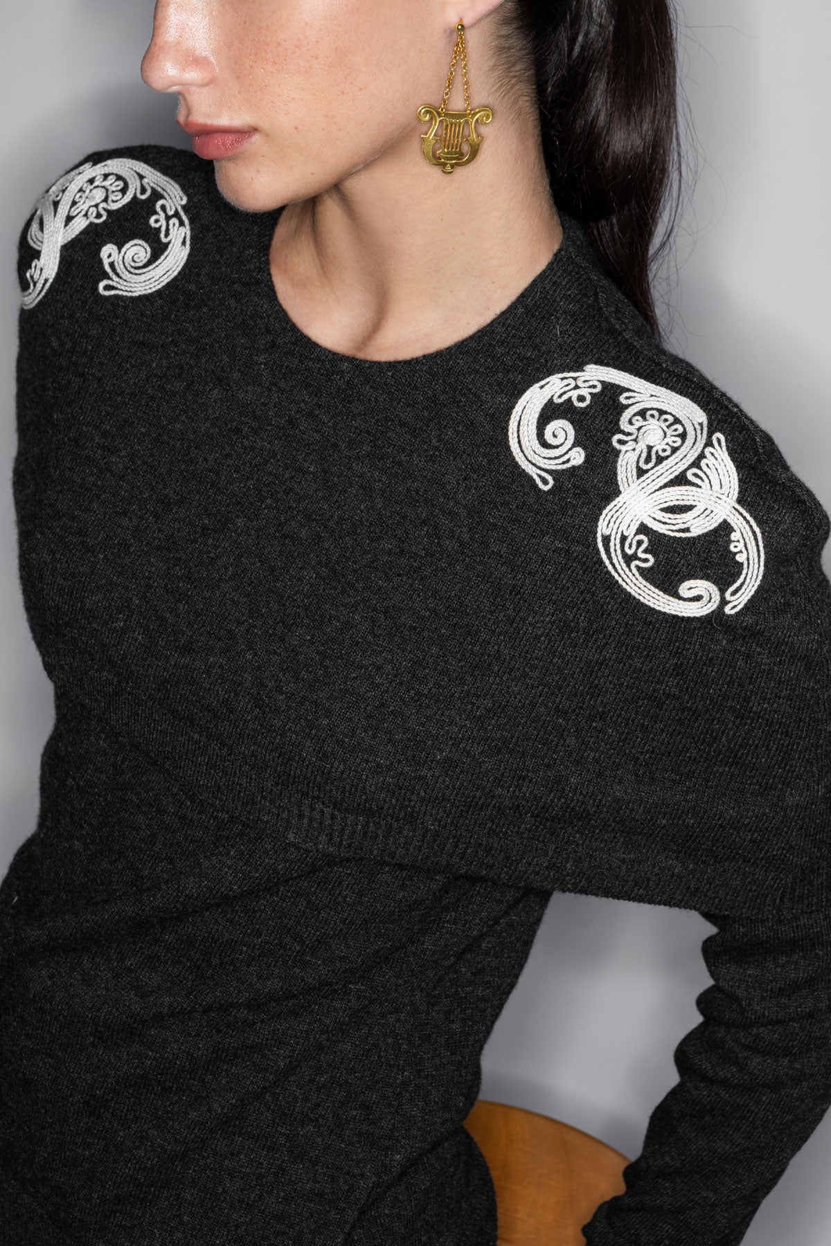 MYRRHA CORD EMBROIDERED CAPE SWEATER