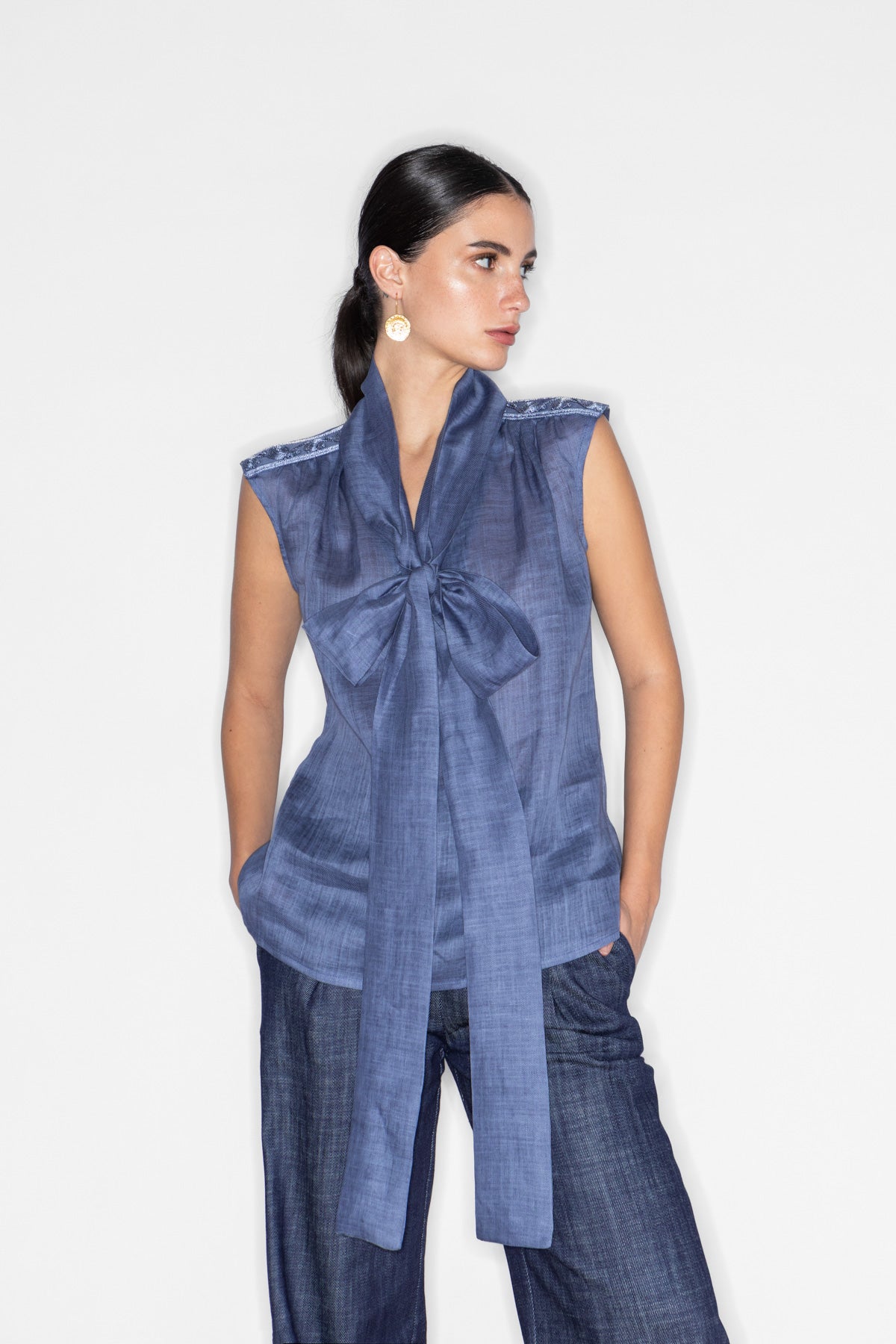 CALLIRRHOE CORD EMBROIDERED SCARF TOP