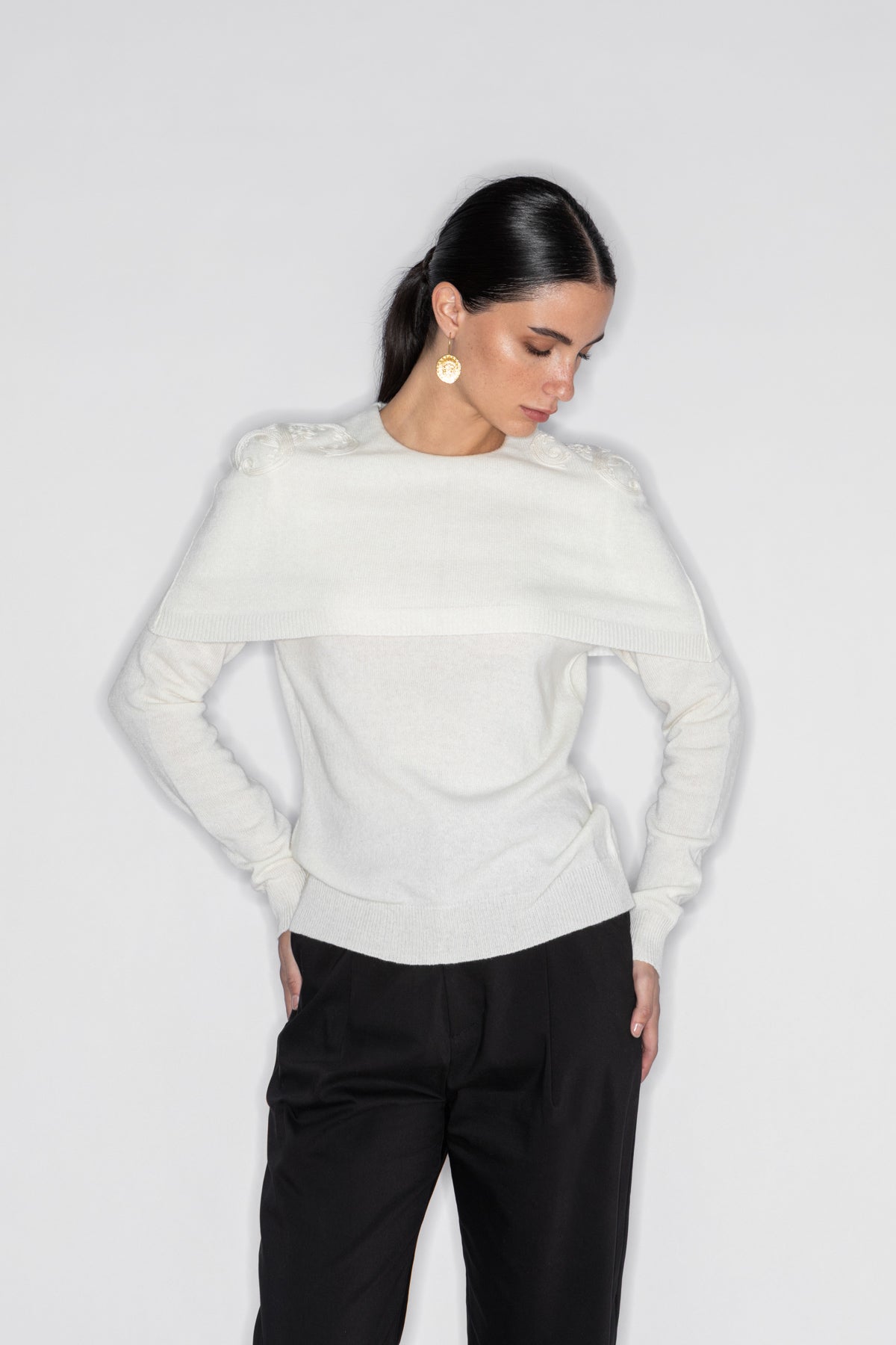 MYRRHA CORD EMBROIDERED CAPE SWEATER