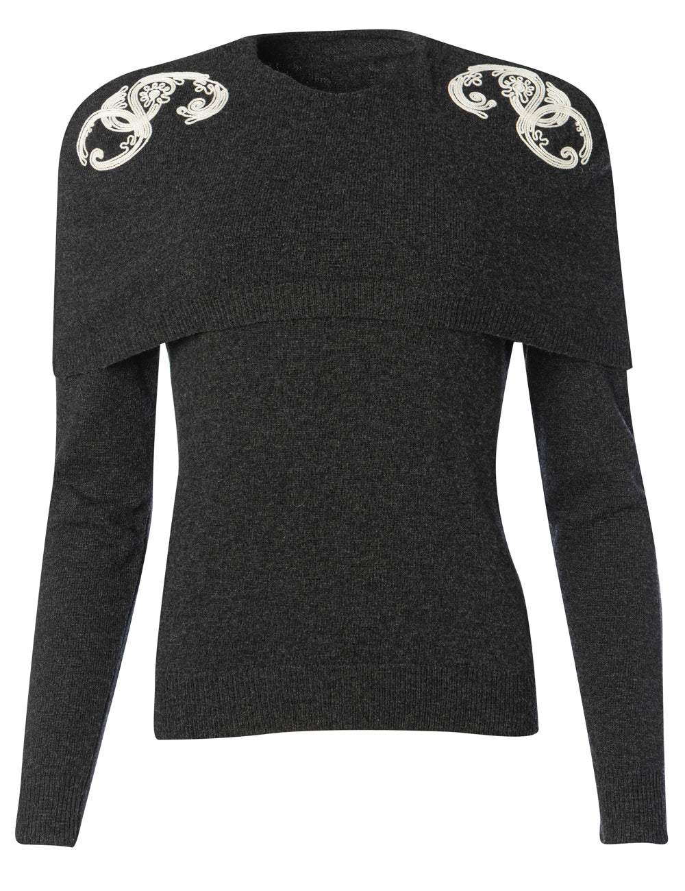 MYRRHA CORD EMBROIDERED CAPE SWEATER