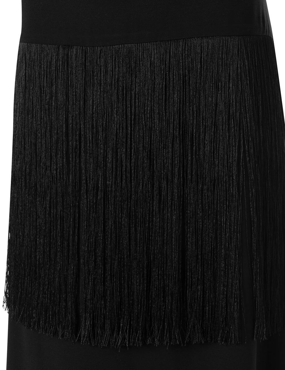KASSANDRA DRAPED FRINGED MIDI DRESS