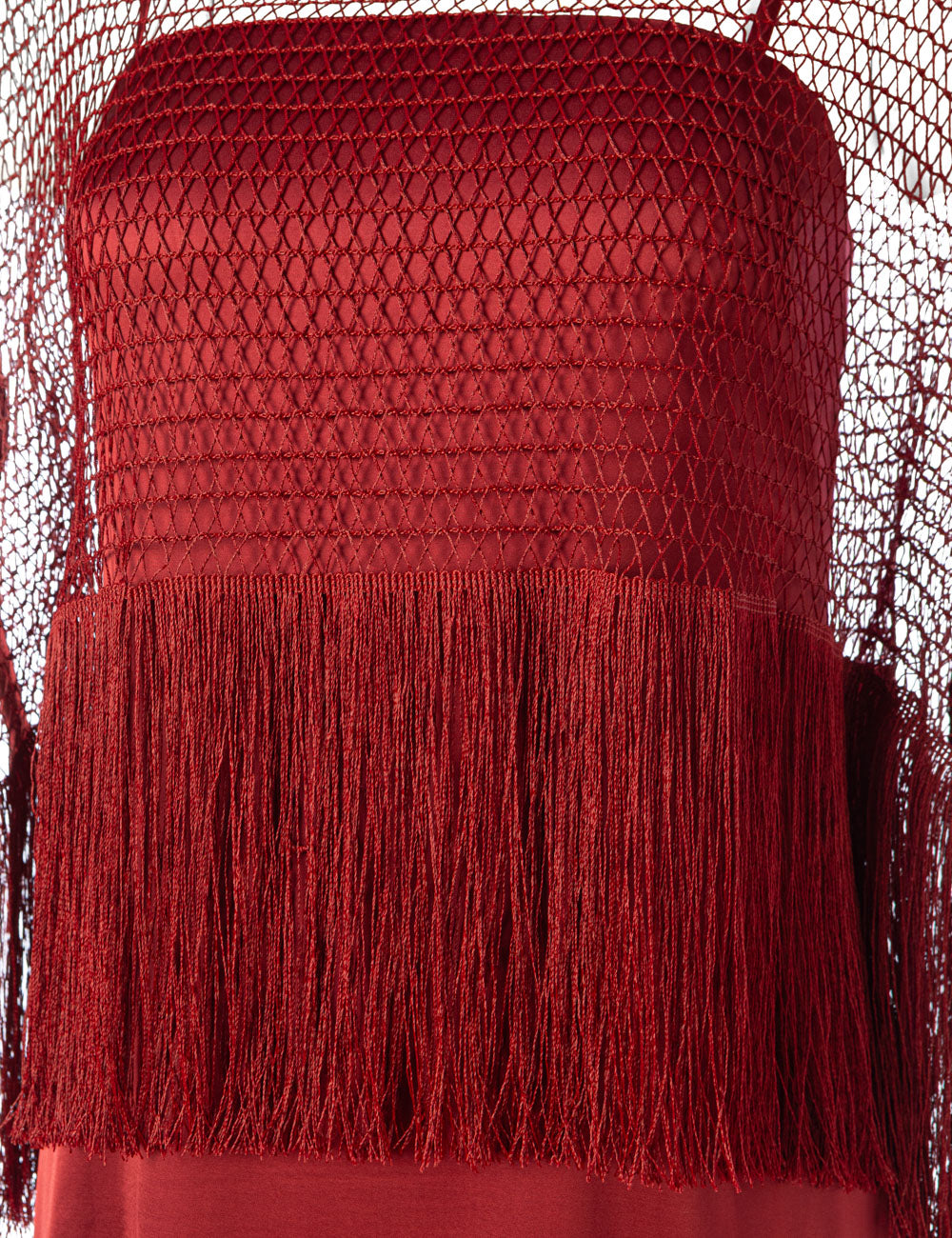 KROSSI SATIN LONG DRESS WITH REMOVABLE NET FRINGED TOP