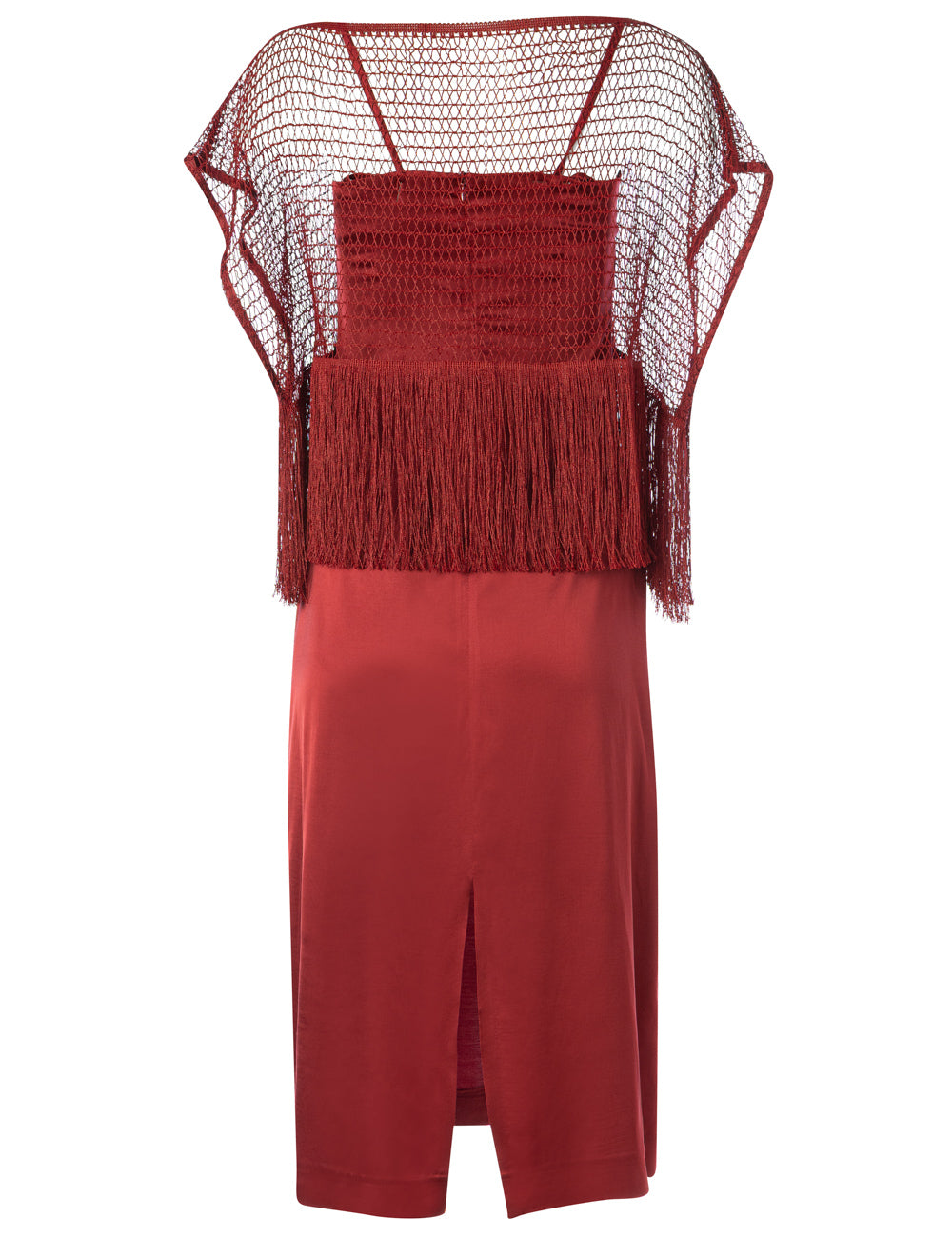 KROSSI SATIN LONG DRESS WITH REMOVABLE NET FRINGED TOP