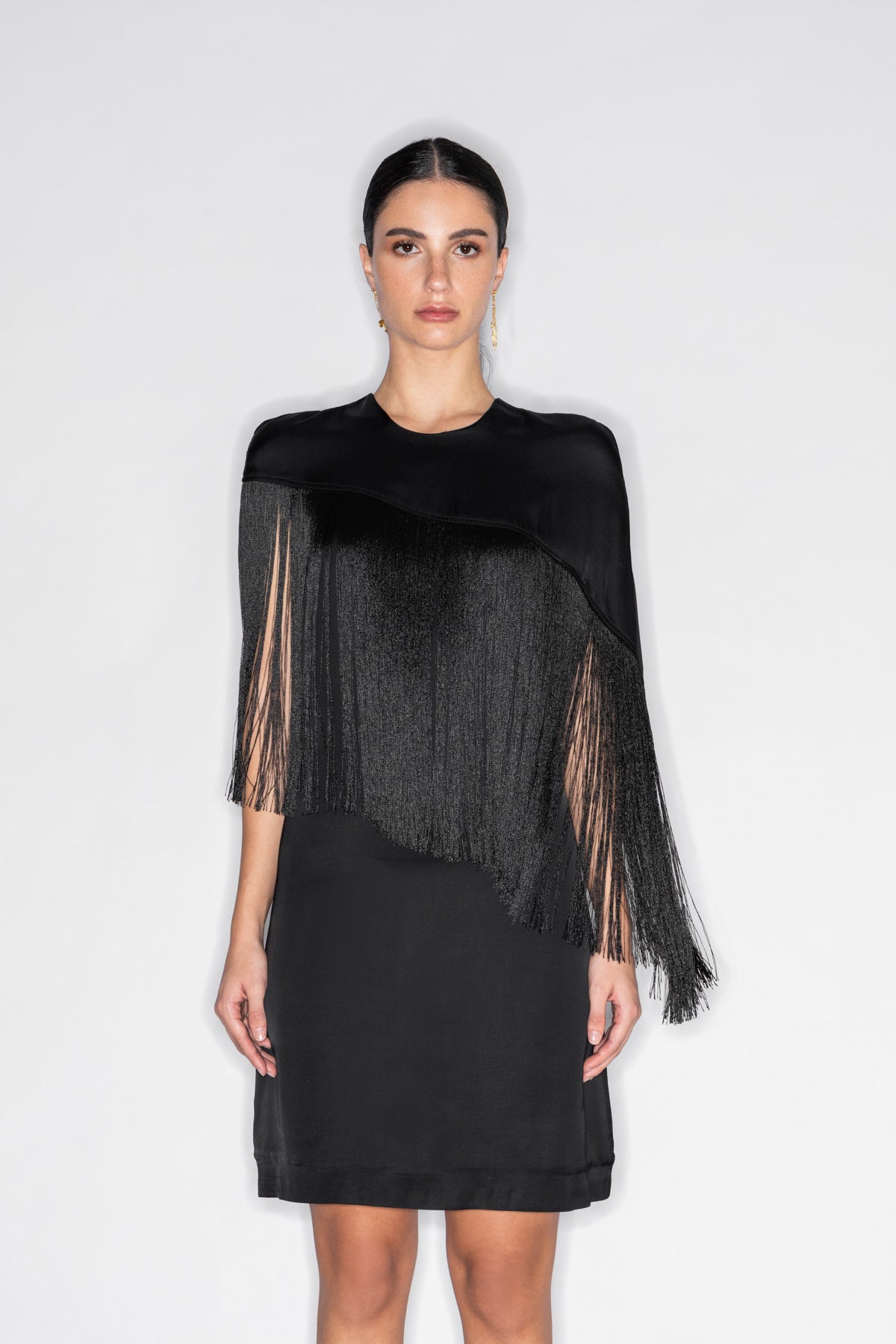 CAPE FRINGED MINI DRESS