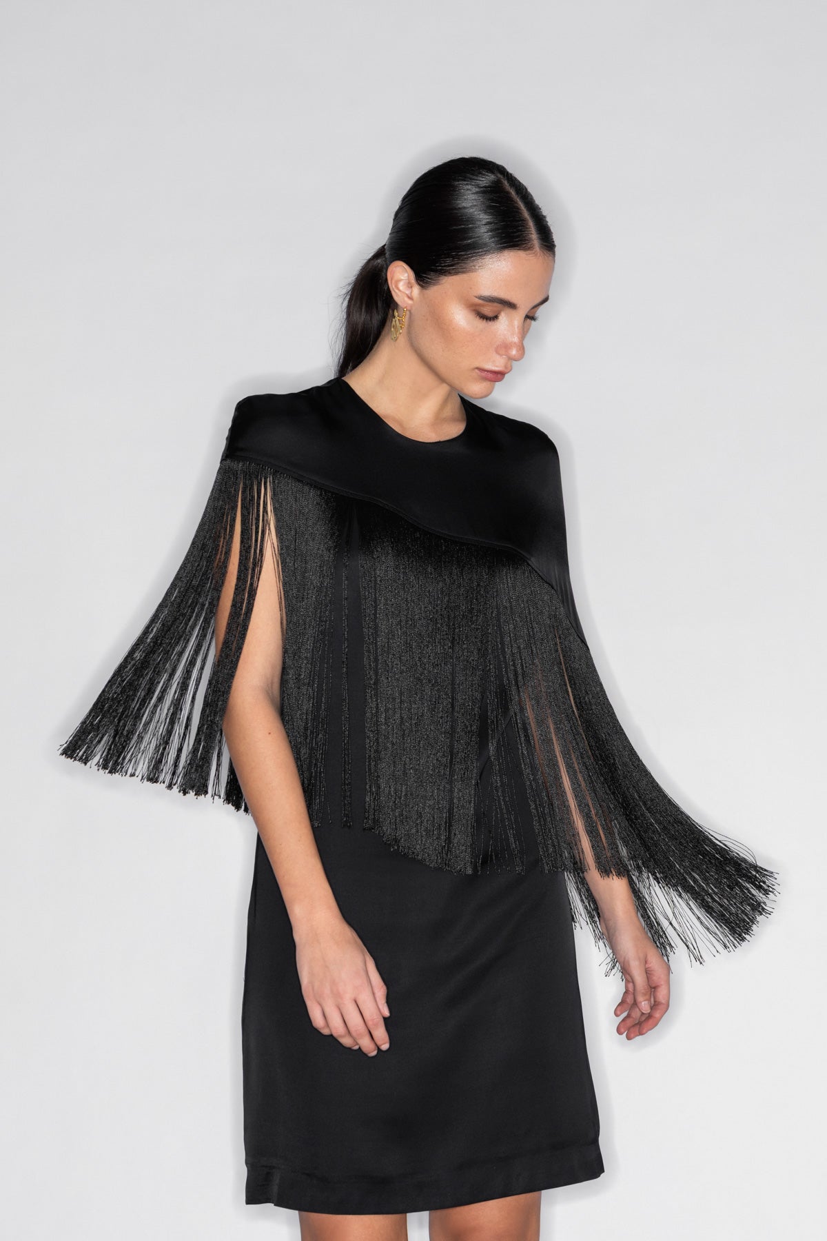 CAPE FRINGED MINI DRESS