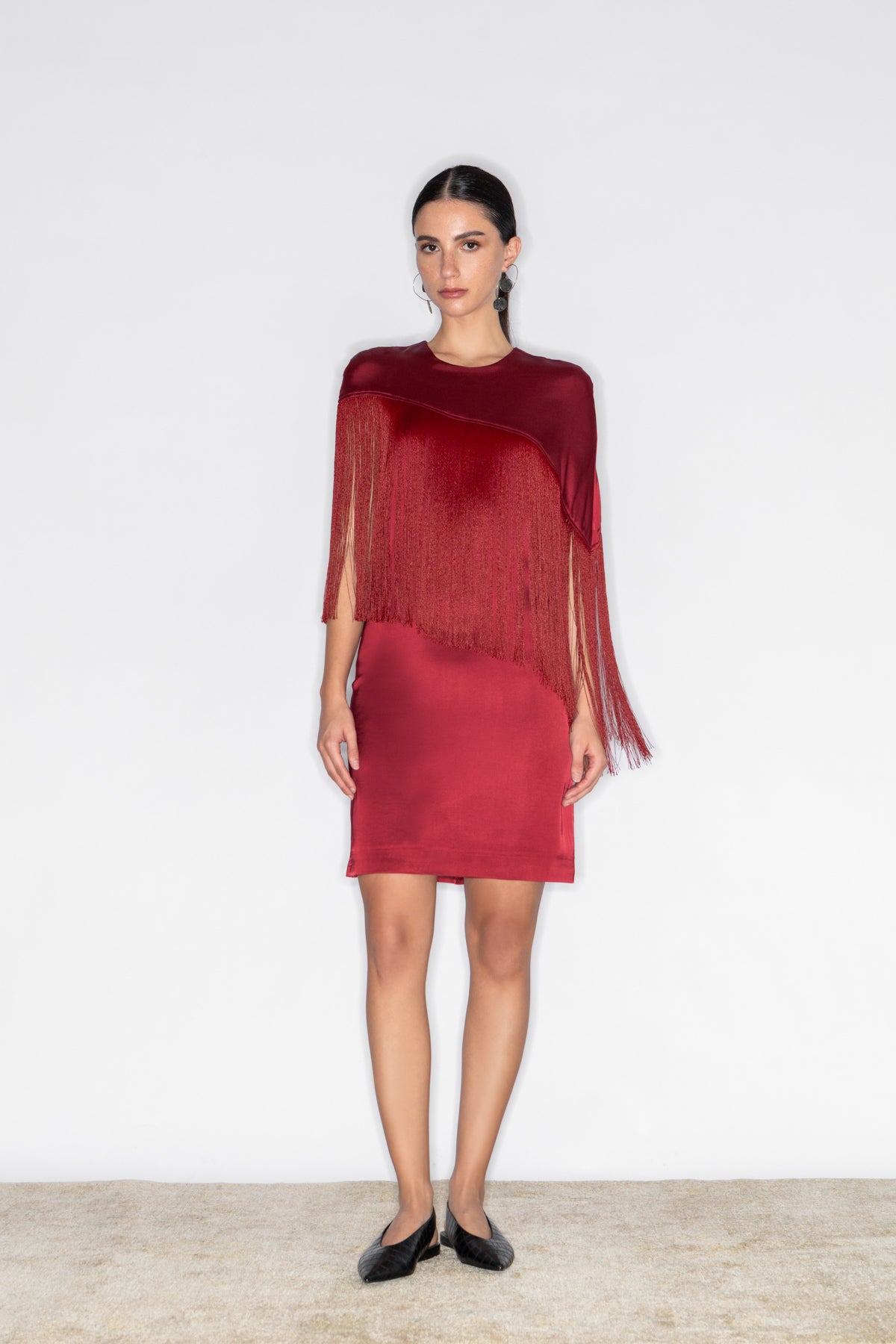 CAPE FRINGED MINI DRESS