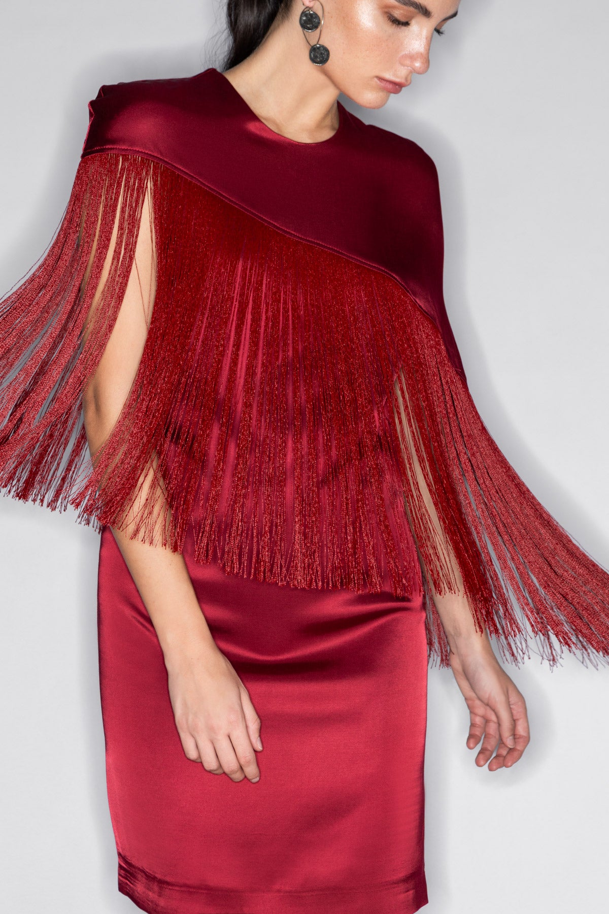CAPE FRINGED MINI DRESS