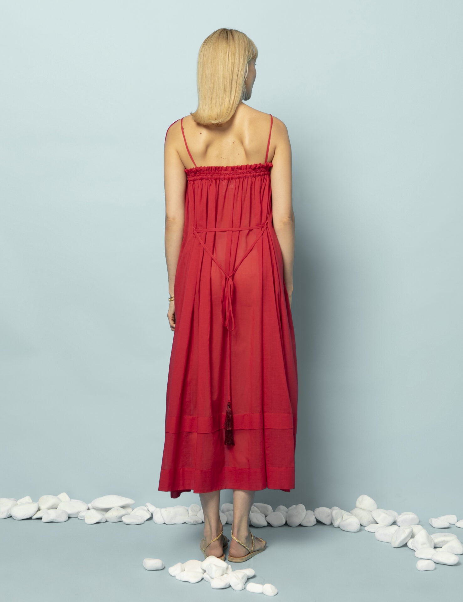 VIOLETA COTTON VOILE BEACH DRESS RED