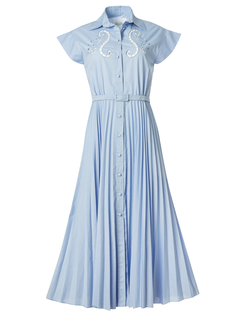 EUGENIA CUT-EMBROIDERED PLEATED LONG SHIRT DRESS