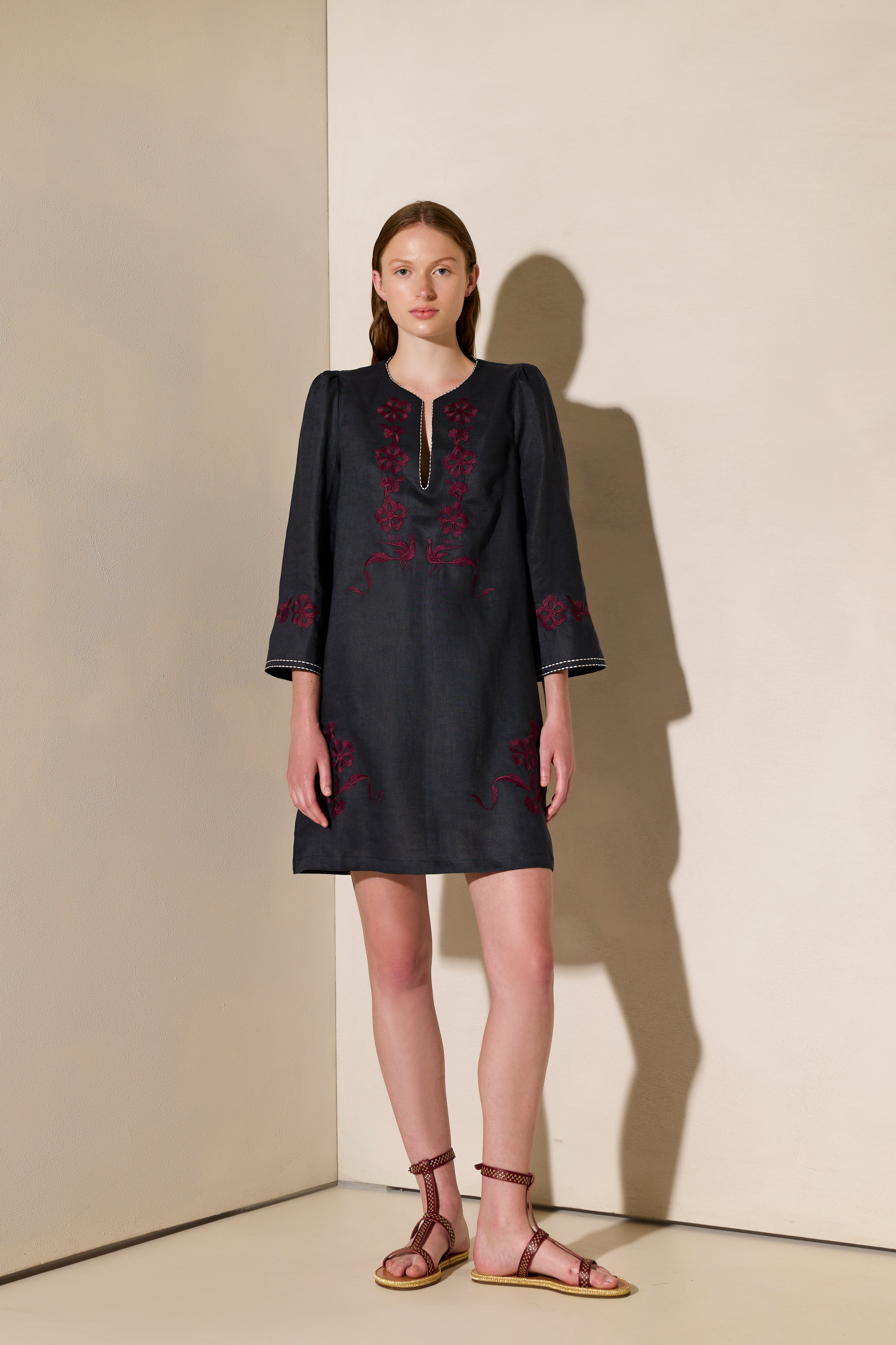 KALIMERA EMBROIDERED LINEN DRESS