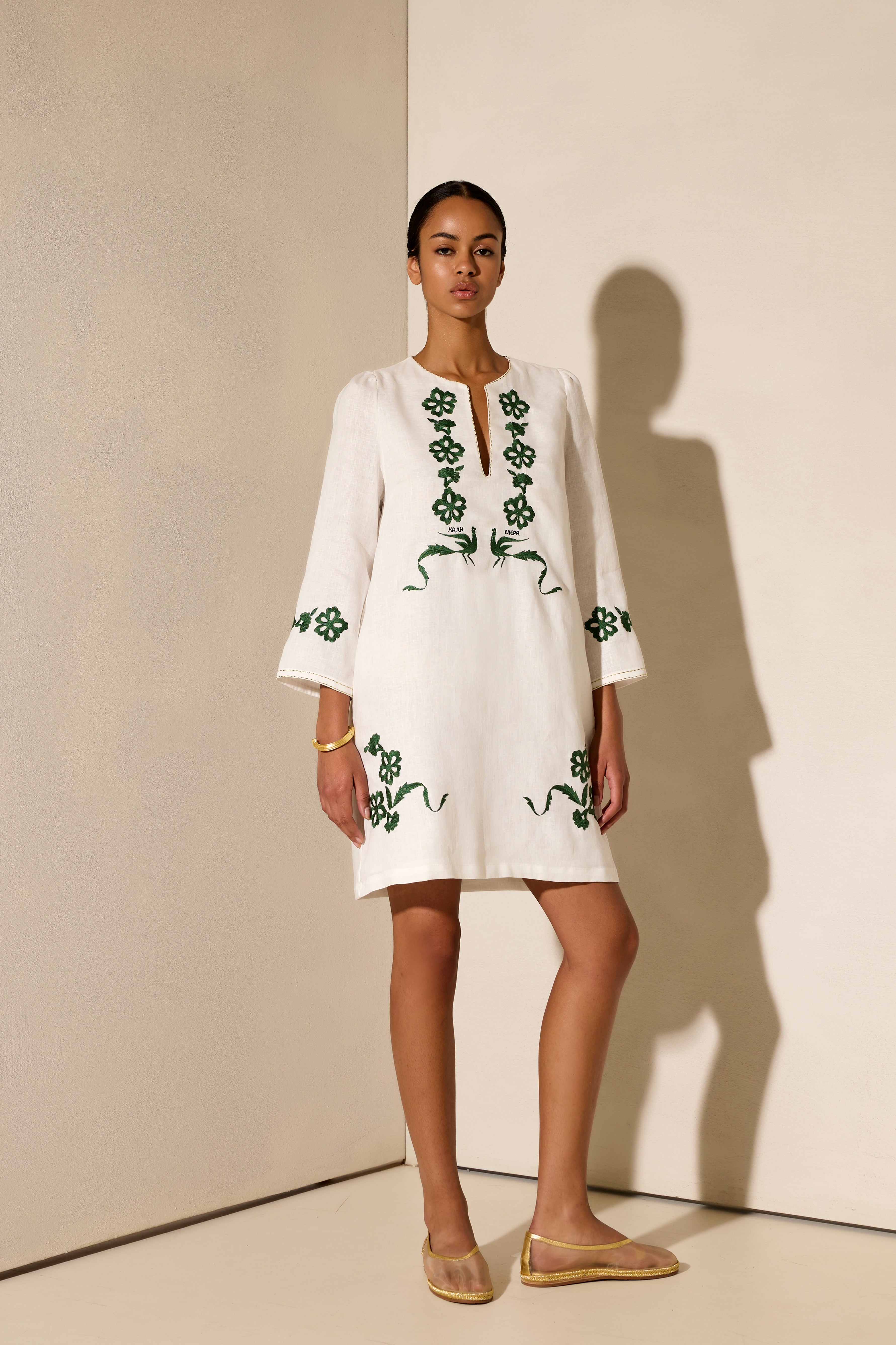 KALIMERA EMBROIDERED LINEN DRESS