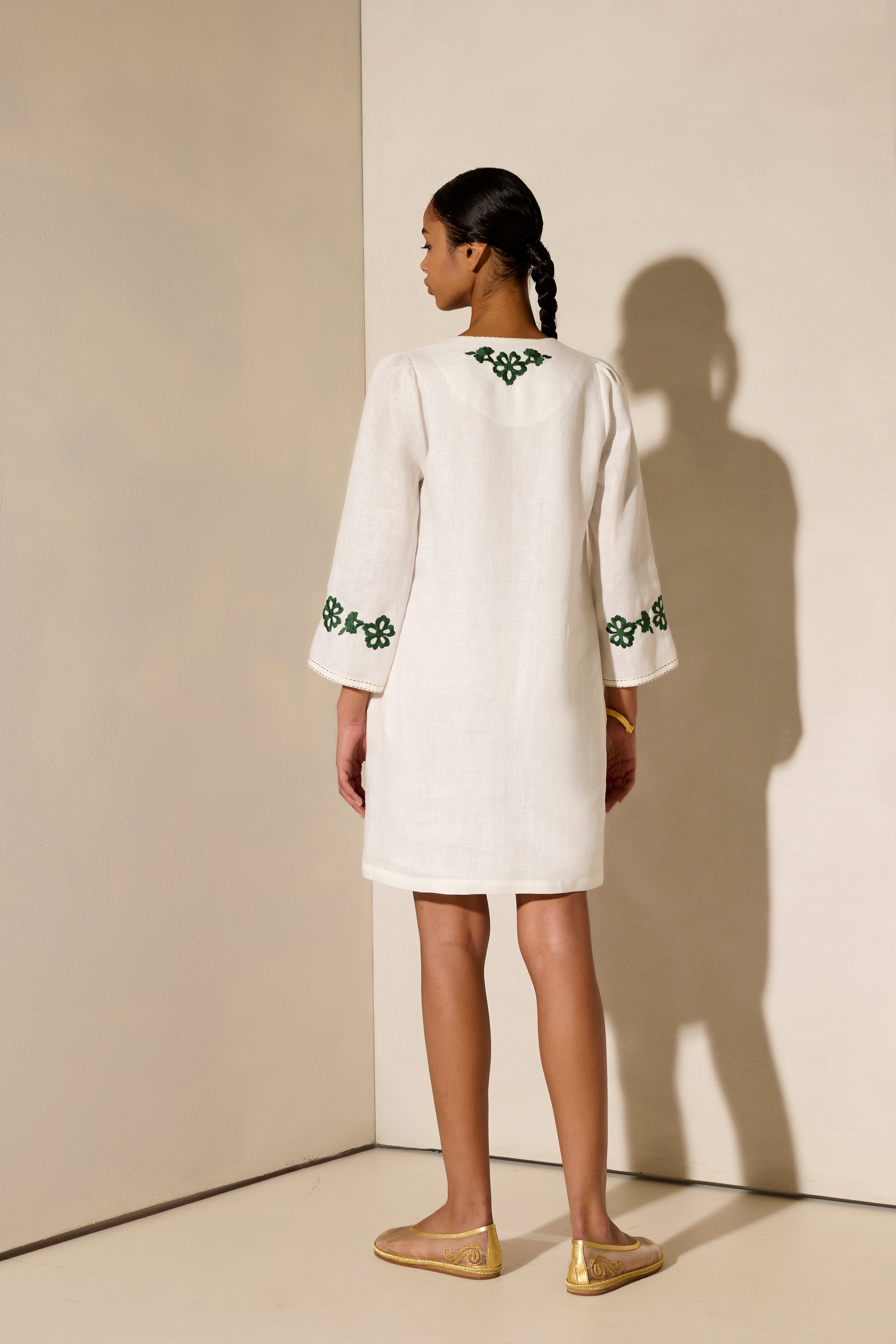 KALIMERA EMBROIDERED LINEN DRESS