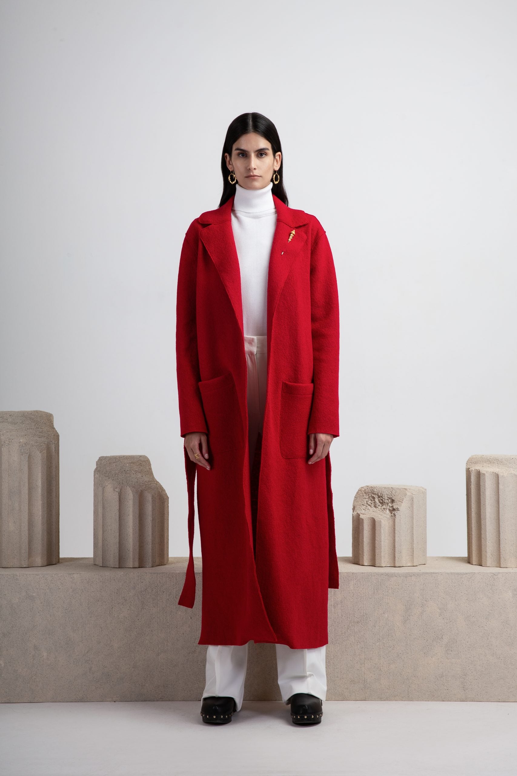 OLYMPOS LONG WOOL COAT CHERRY