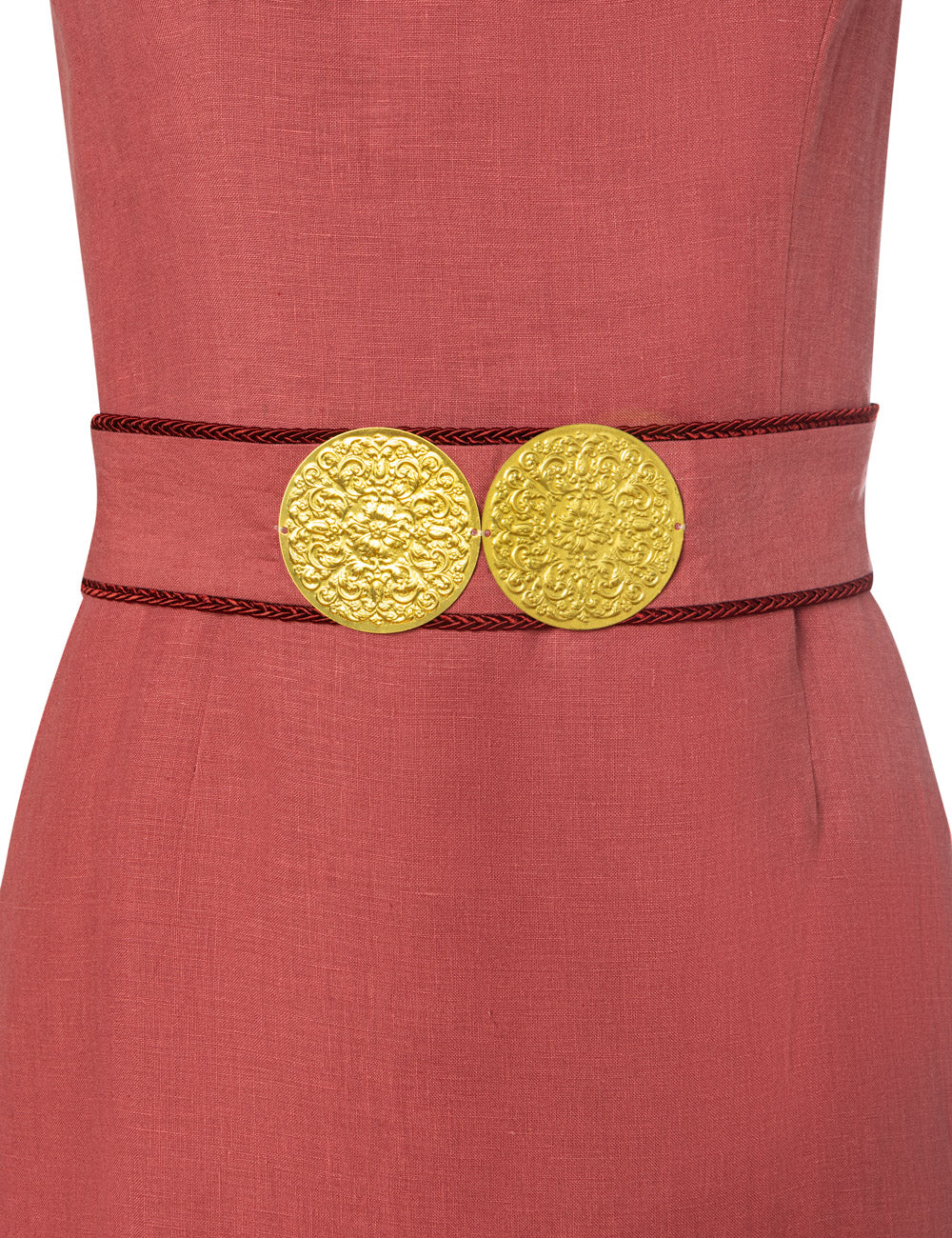 NONIKA LINEN DRESS WITH GOLDEN BUCKLES