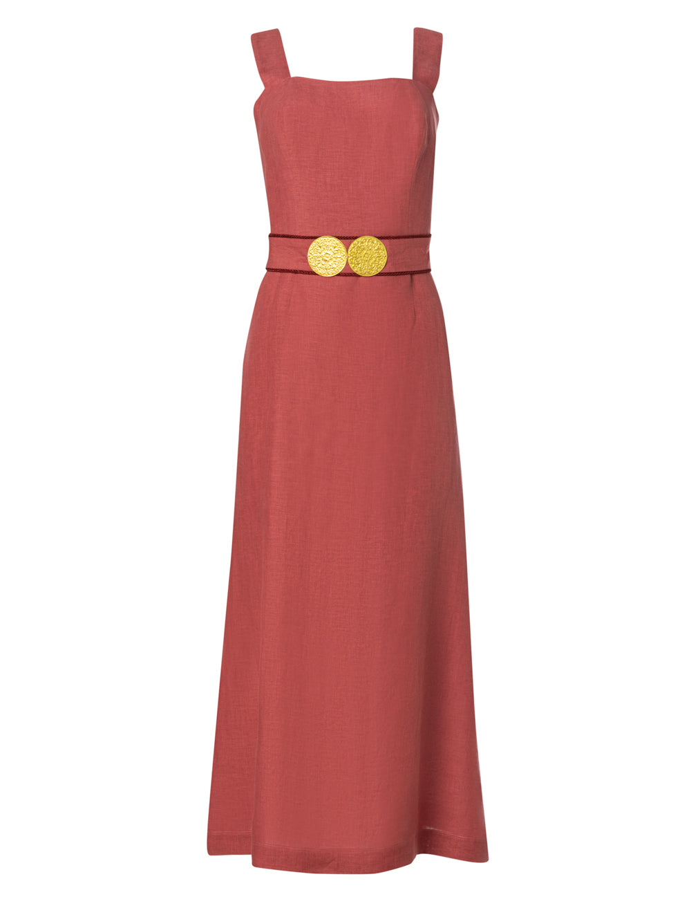 NONIKA LINEN DRESS WITH GOLDEN BUCKLES