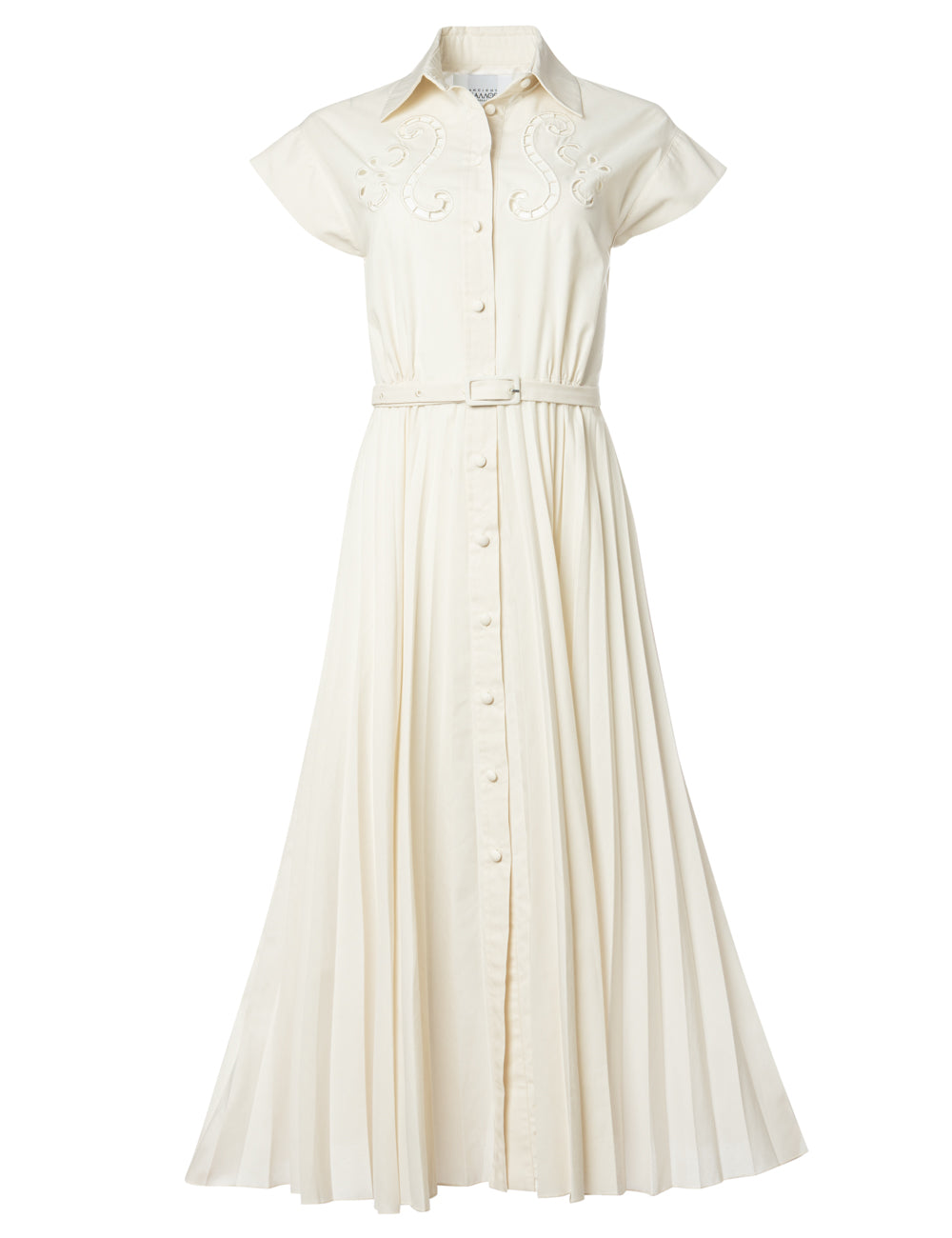 EUGENIA CUT-EMBROIDERED PLEATED LONG SHIRT DRESS