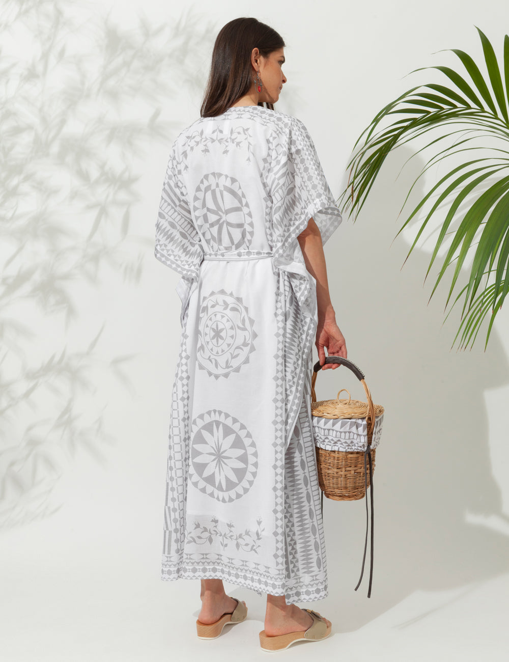 PYRGI PRINTED BELTED LONG KAFTAN