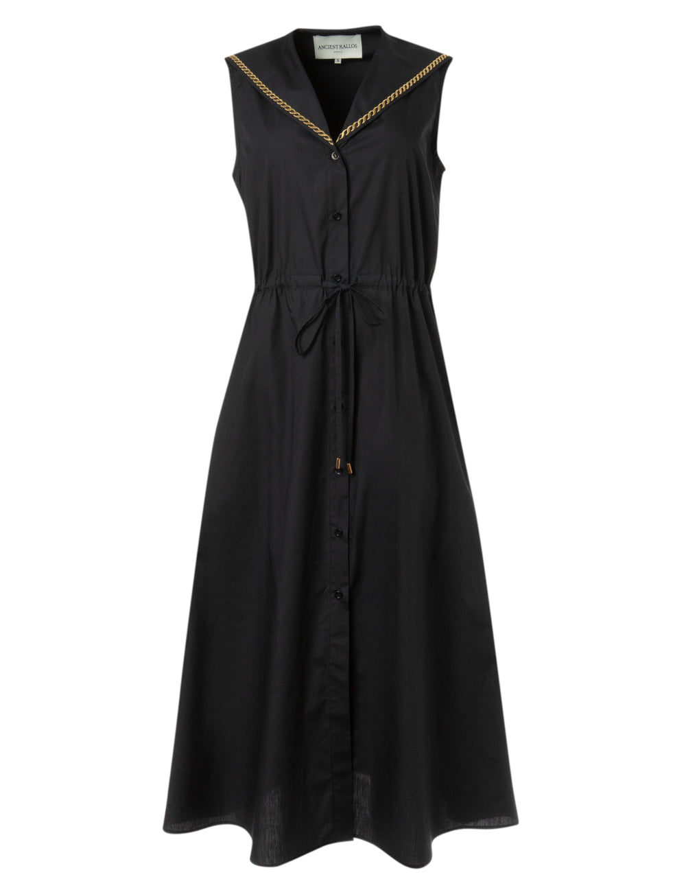 DESIS EMBROIDERED COTTON SAILOR TIE MIDI SHIRT DRESS