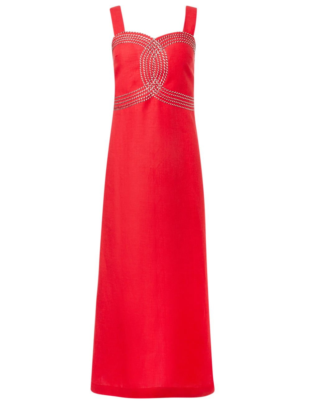 SELINI CORD EMBROIDERED LINEN MIDI DRESS