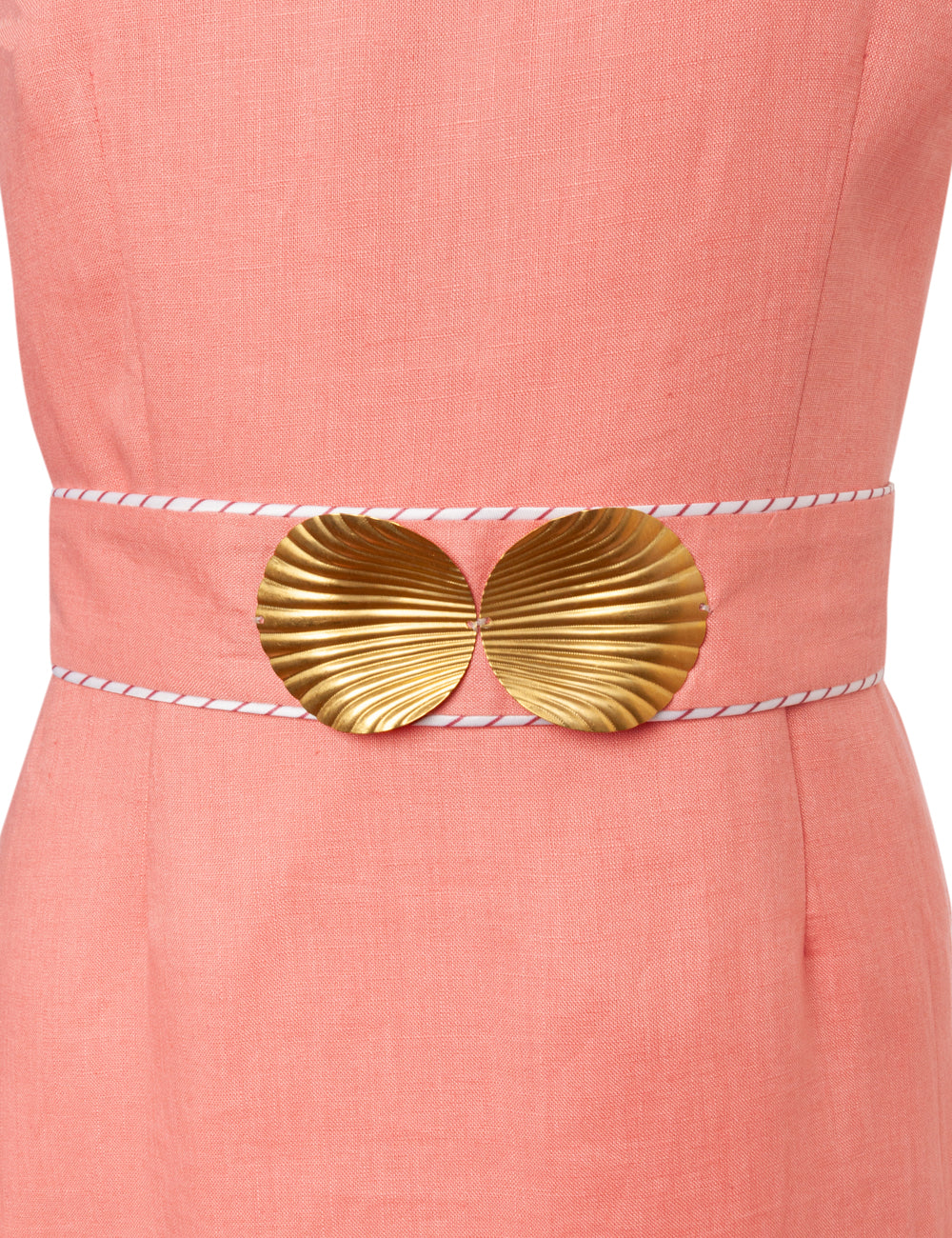 INO LINEN  ONE SHOULDER DRESS WITH GOLDEN SHELL-BUCKLES