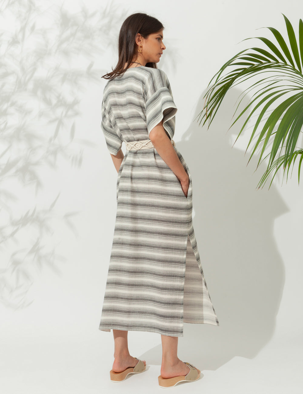 PSARA STRIPED MIDI KAFTAN GREY