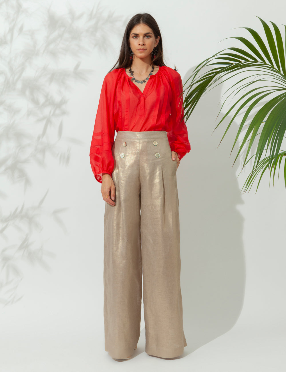 HELIOS HIGH WAIST GOLDEN LINEN TROUSERS