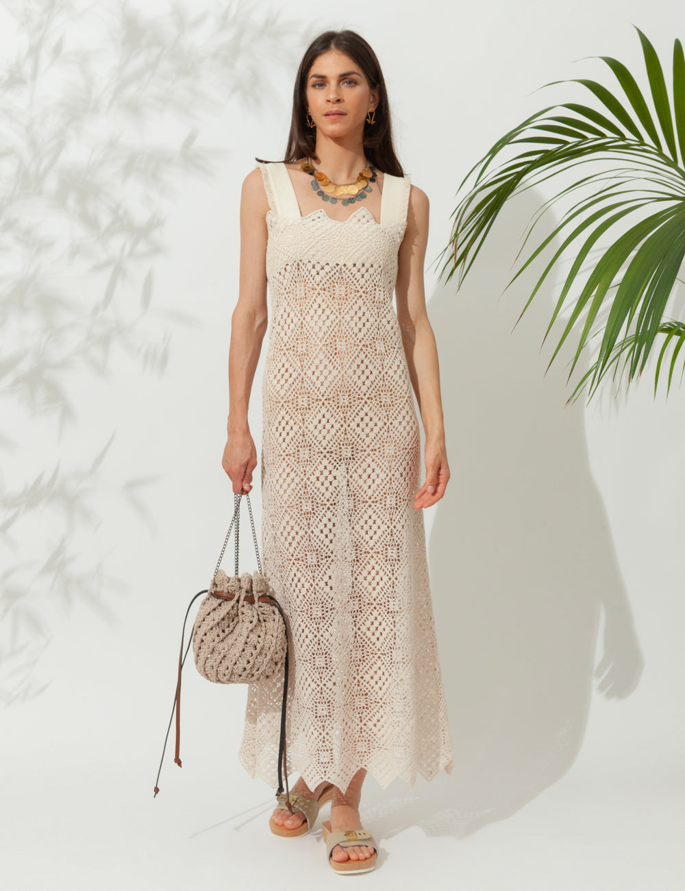 APHRODITE CROCHET MIDI DRESS SAND