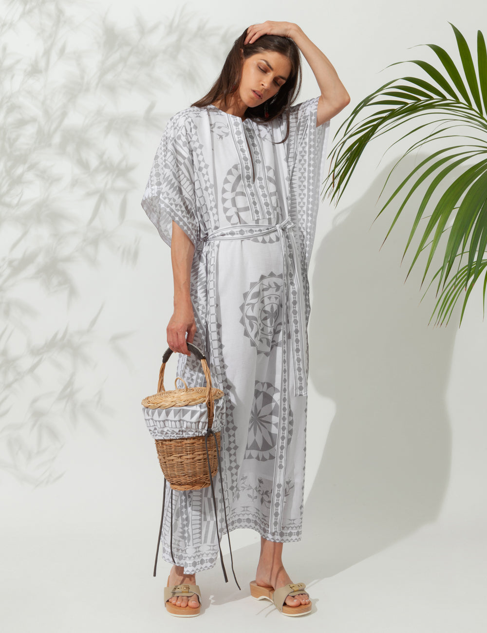 PYRGI PRINTED BELTED LONG KAFTAN