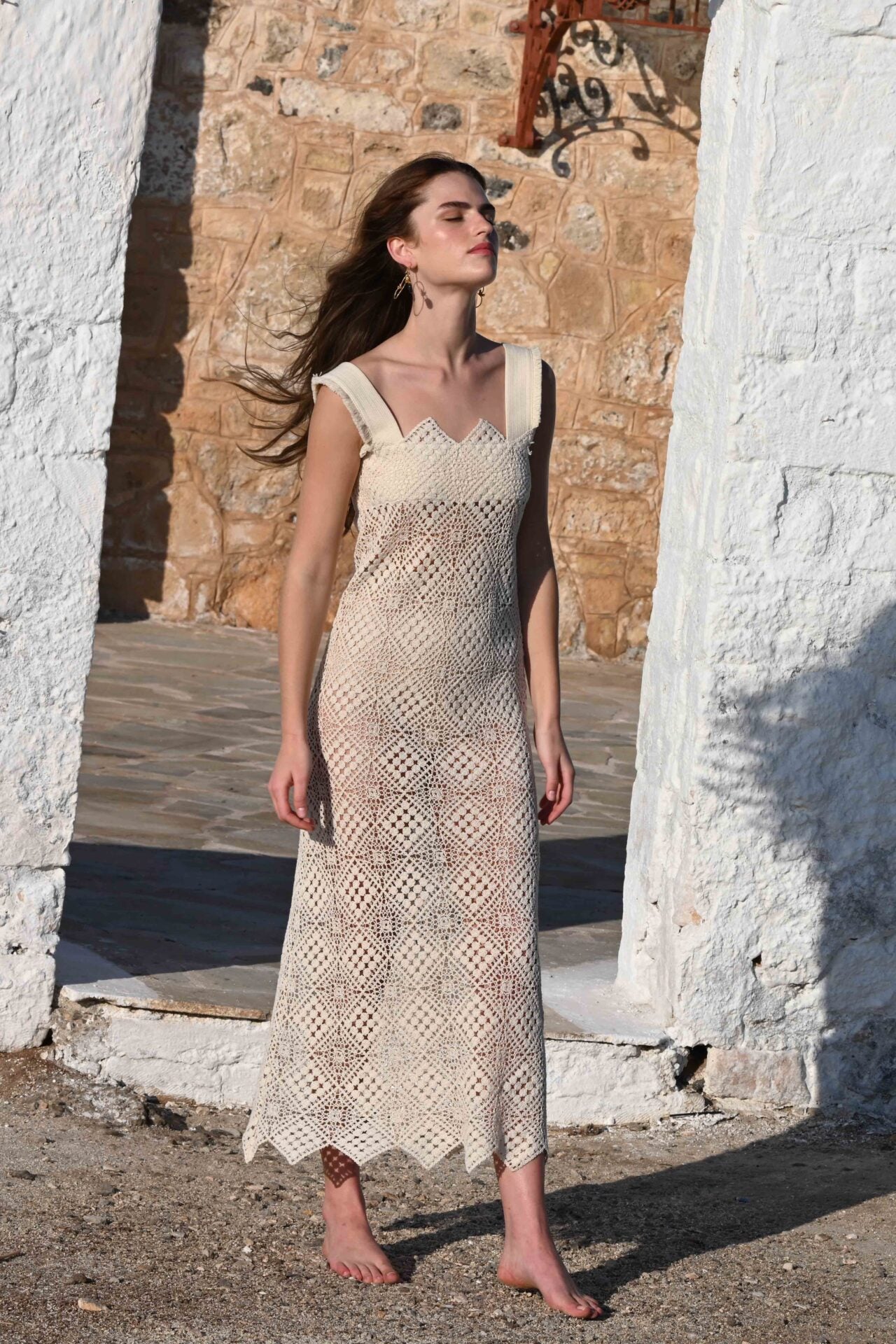 APHRODITE CROCHET MIDI DRESS SAND