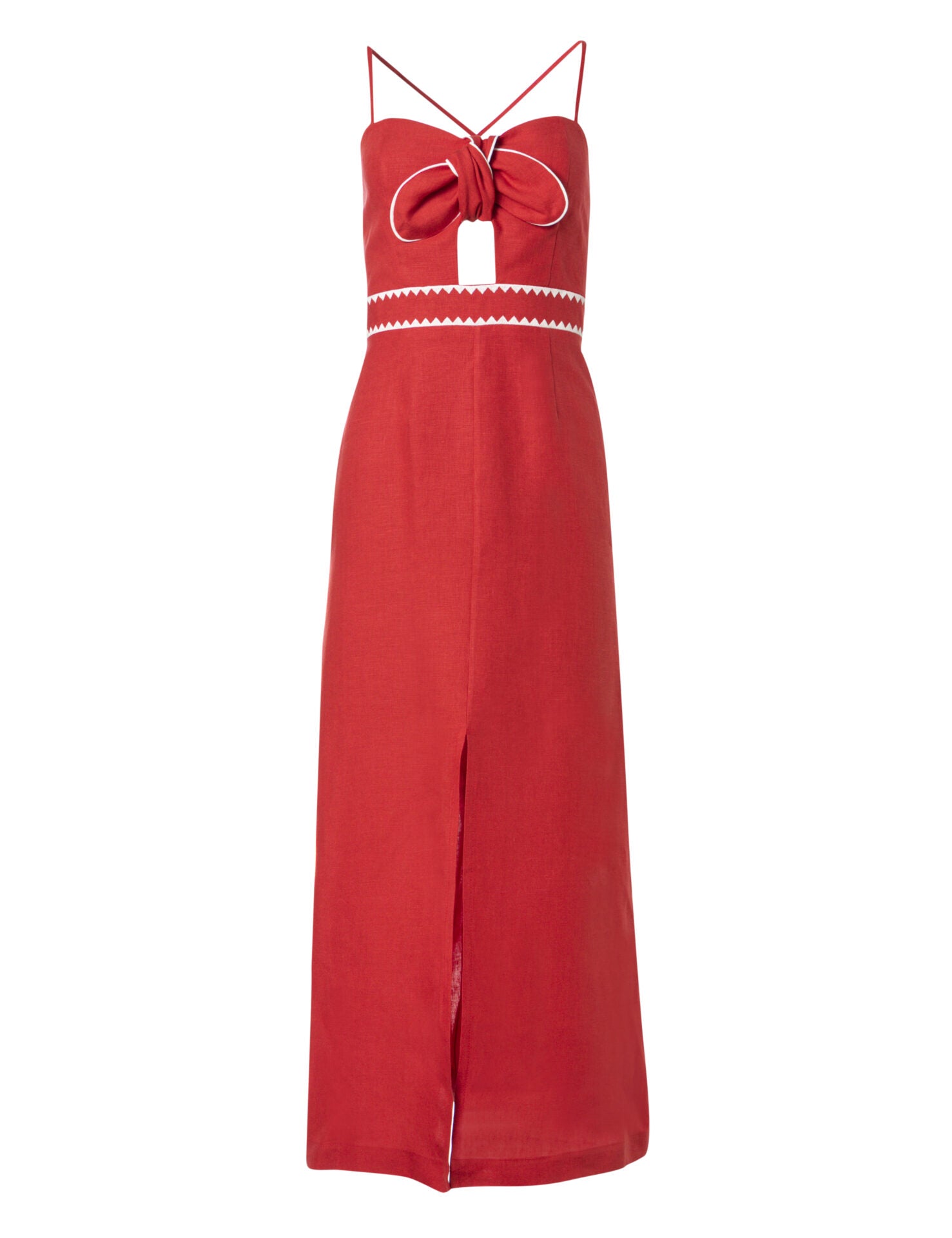 MELITA EMBROIDERED LINEN LONG DRESS RED