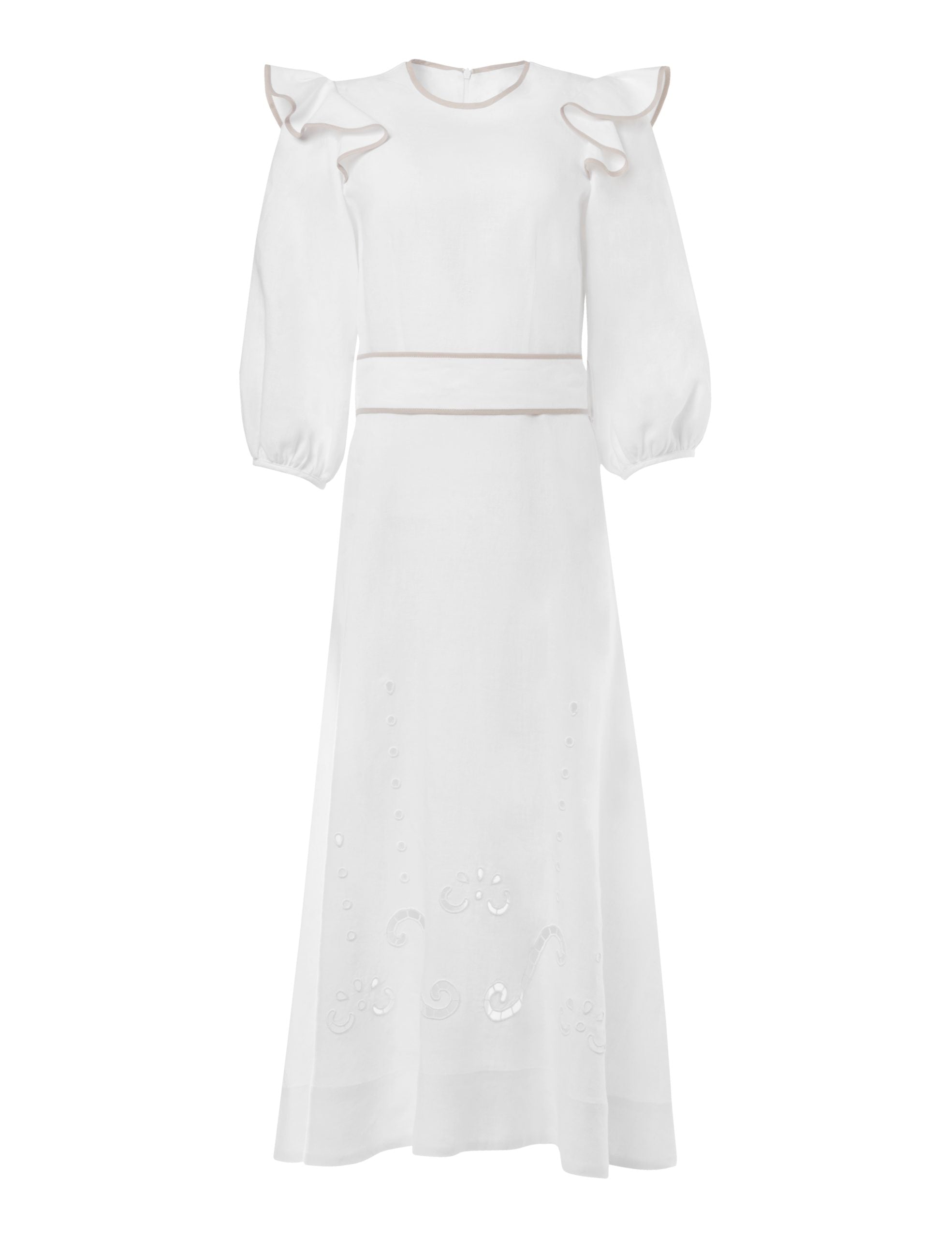 OINOUSSES CUT EMBROIDERED LINEN LONG DRESS