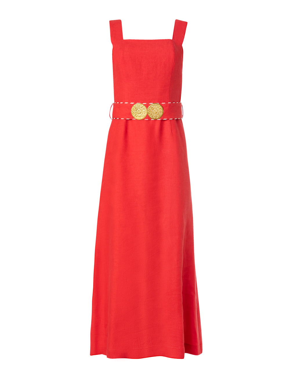 NONIKA LINEN DRESS WITH GOLDEN BUCKLES RED