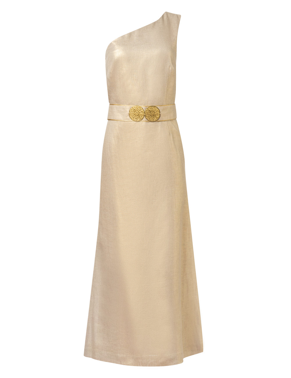 HELIOS ONE SHOULDER MIDI DRESS WITH GOLDEN BUCKLES