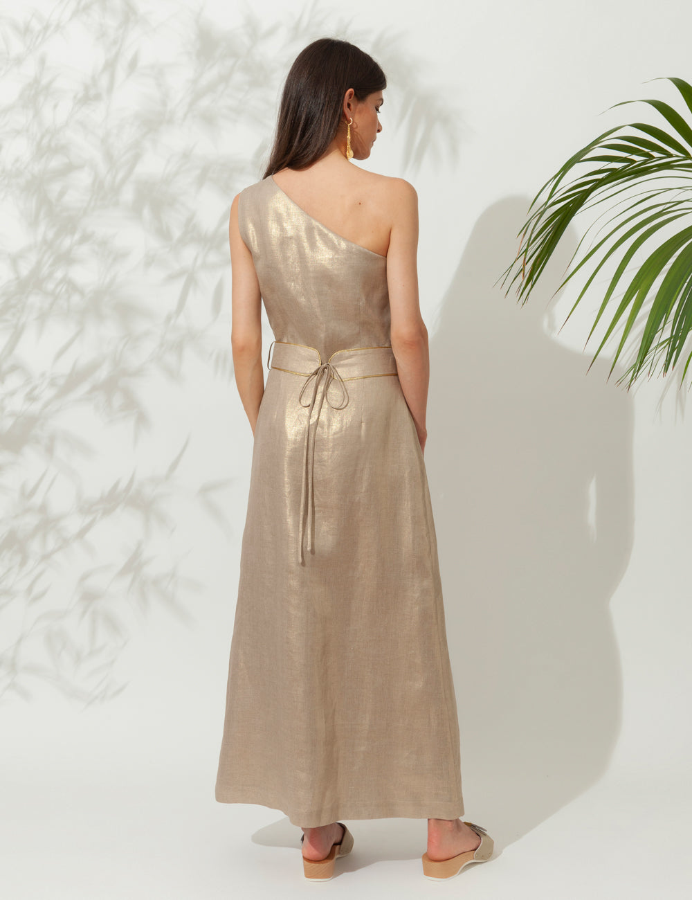 HELIOS ONE SHOULDER MIDI DRESS WITH GOLDEN BUCKLES