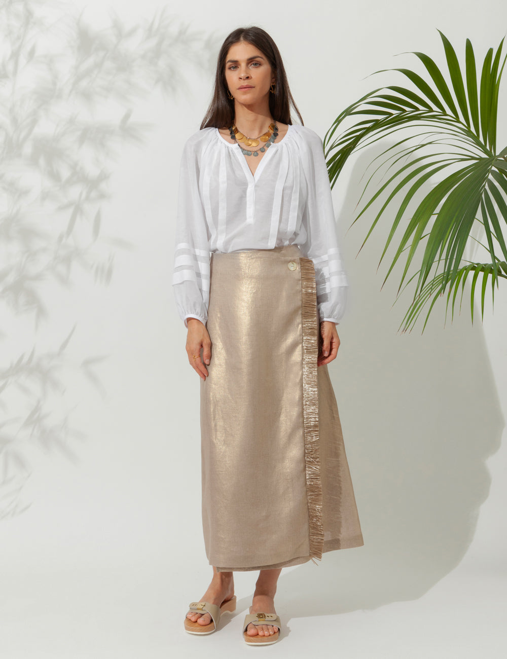 HELIOS GOLDEN WRAP SKIRT WITH FRINGES