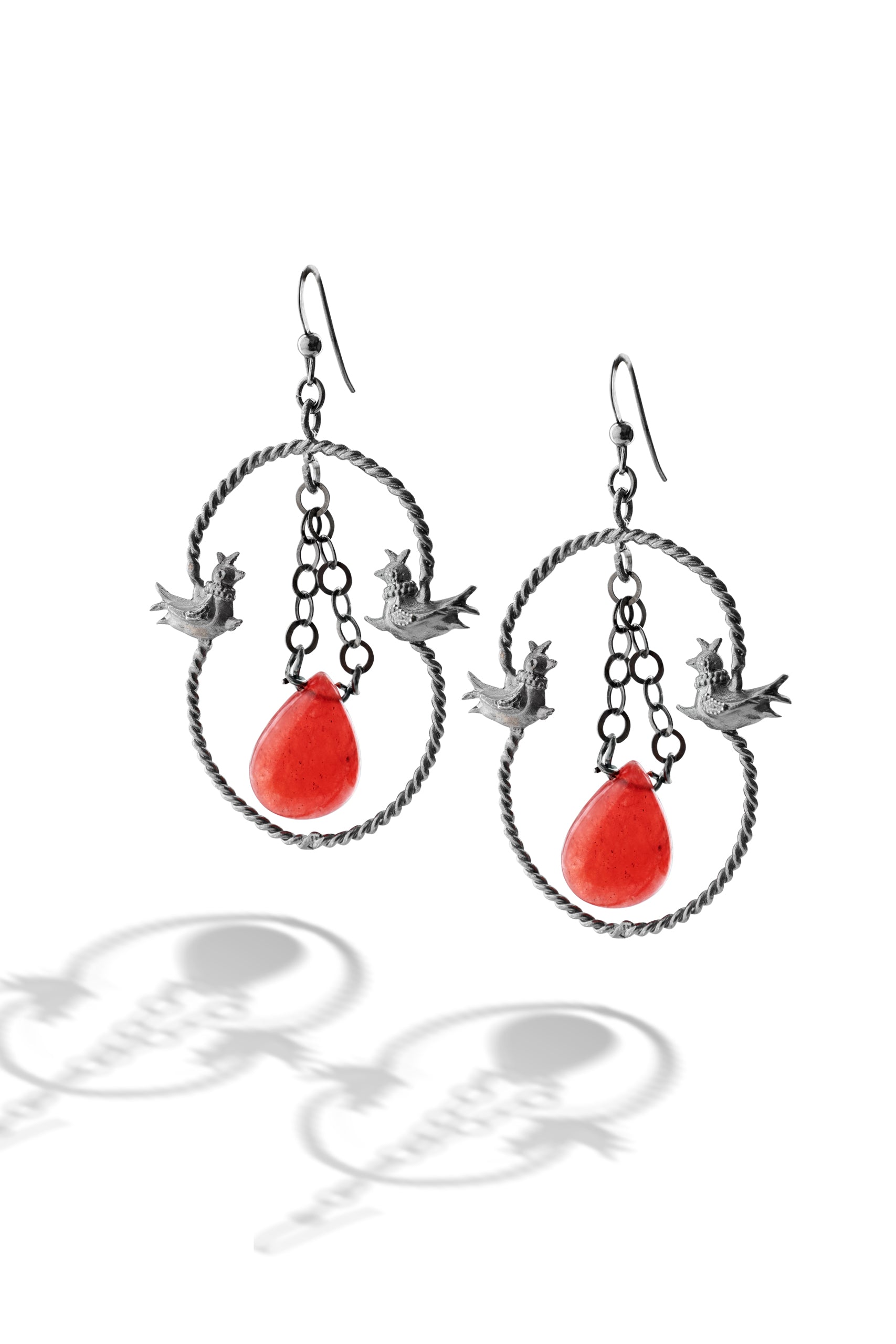 LOVEBIRDS EARRINGS WITH RED STONES