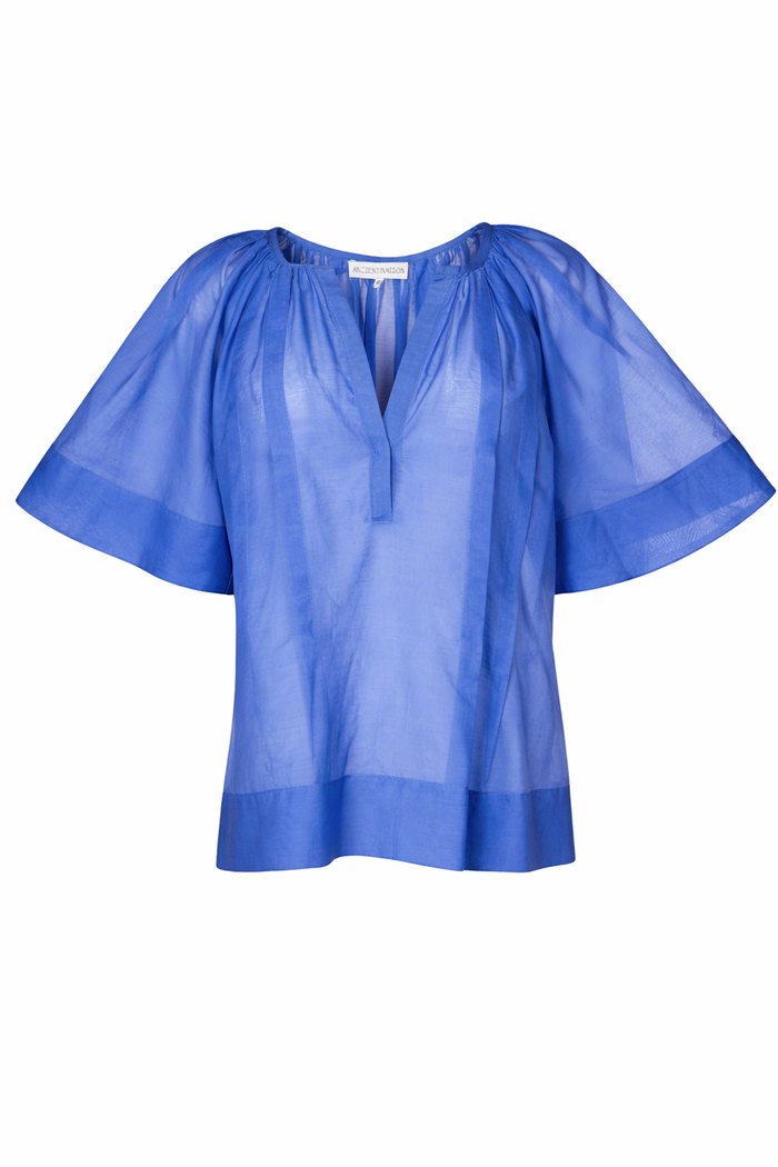 Syros silk-cotton top in Greek blue, Ancient Kallos