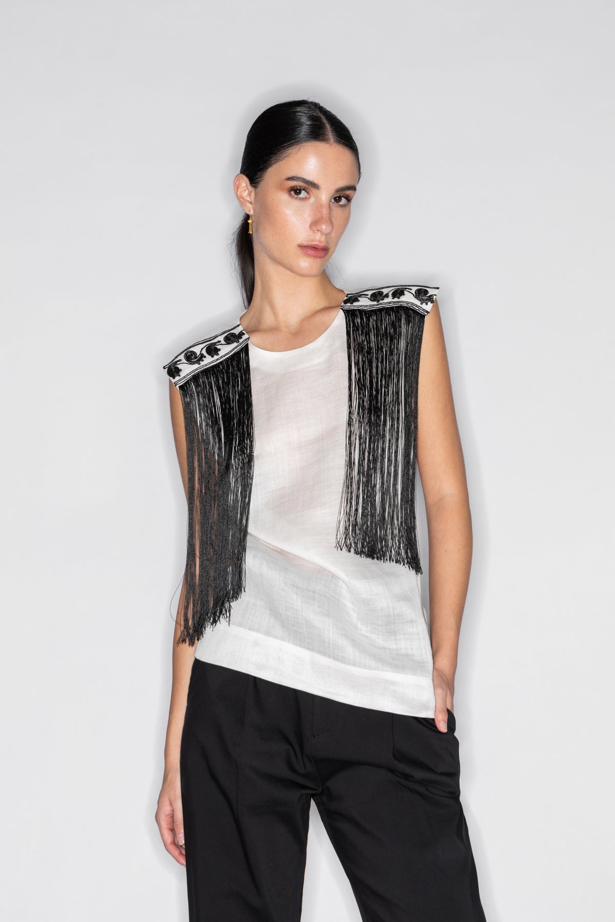 SPIRA FRINGED CORD EMBROIDERED TOP