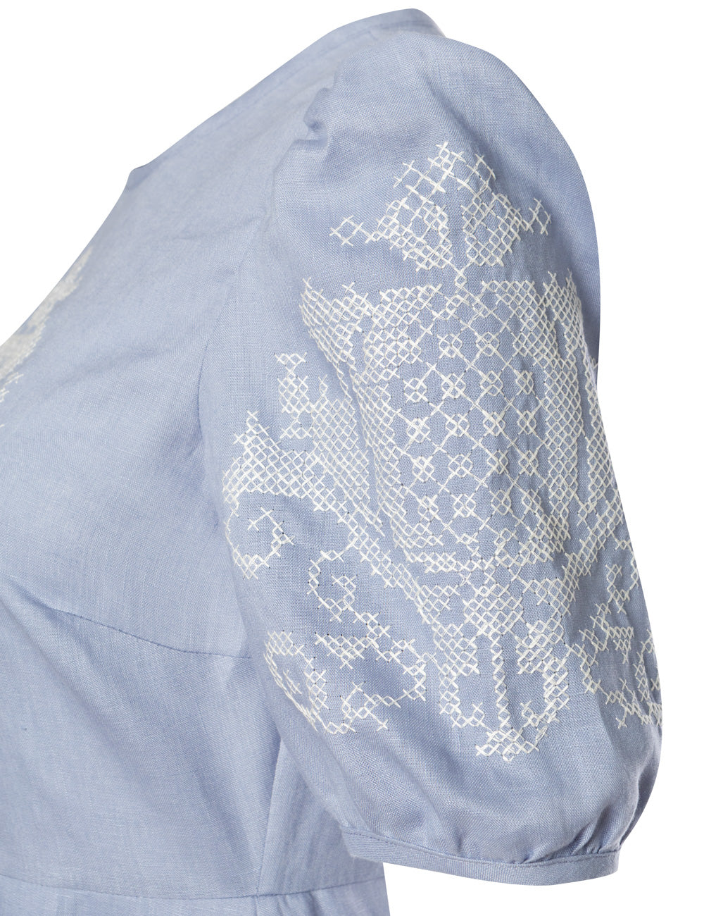 PENELOPE EMBROIDERED PUFF SLEEVE LINEN LONG DRESS - WEB EXCLUSIVE