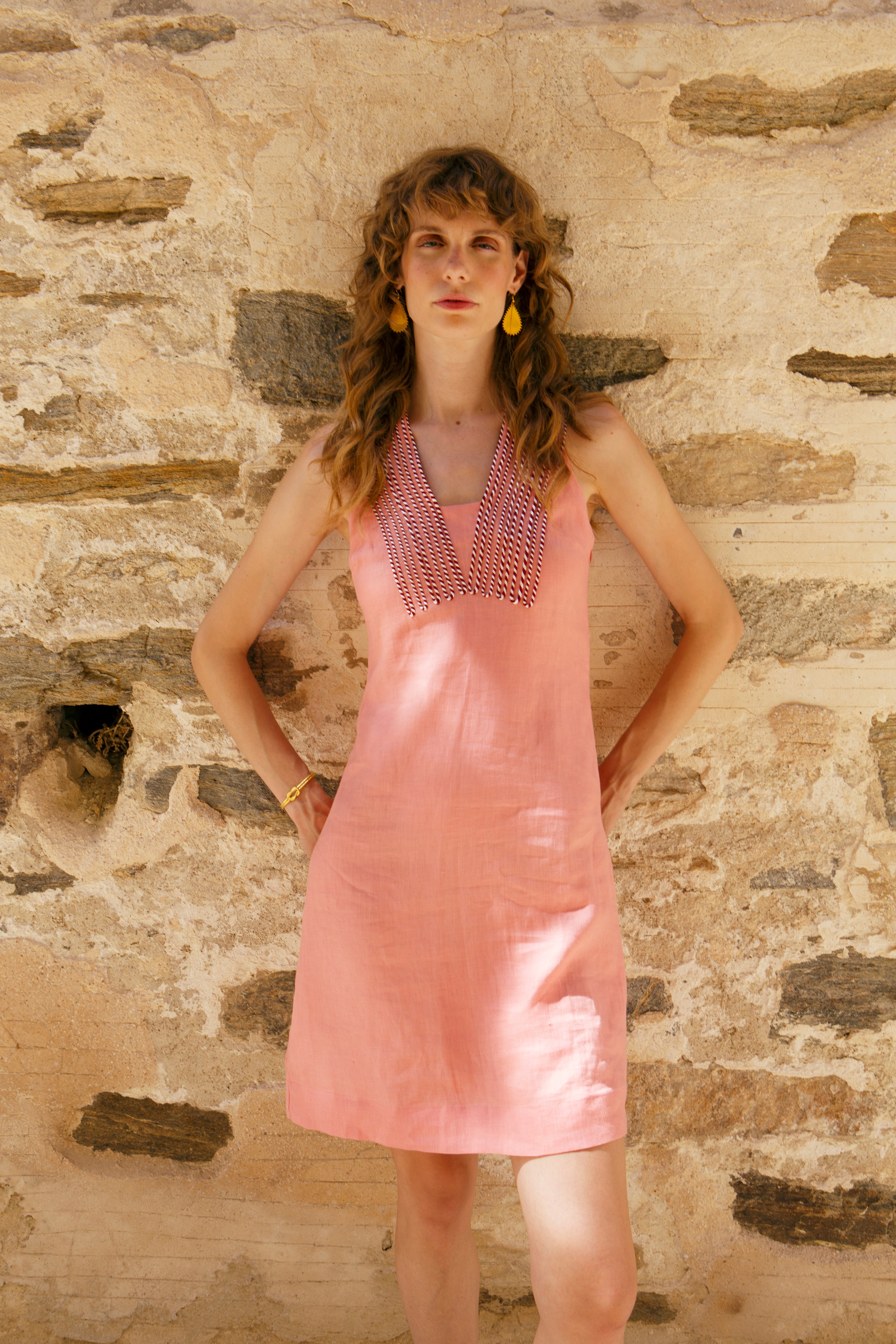 ARIADNI CORD EMBROIDERED LINEN MINI DRESS